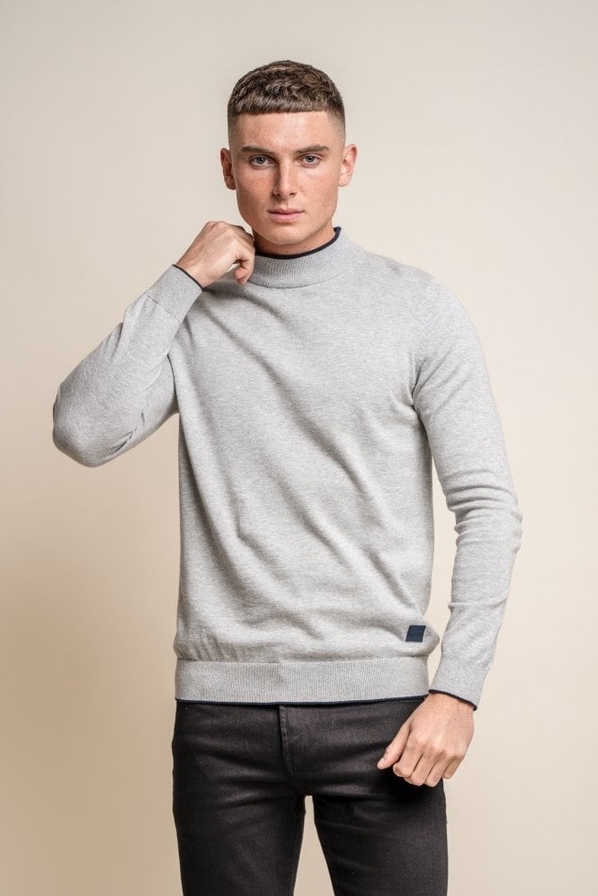 Herren Baumwoll-Turtle-Neck-Pullover - New Rio - Grau