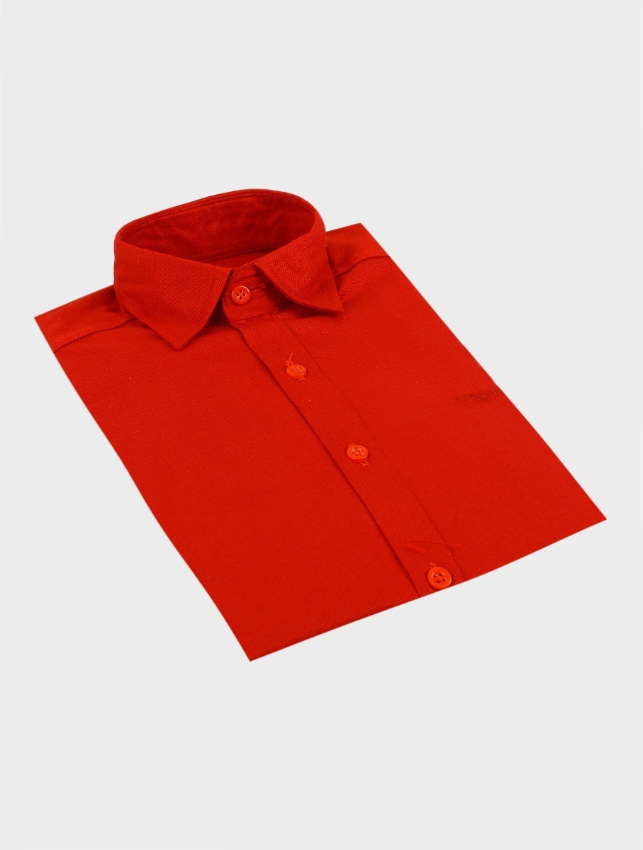 Lässiges, langärmliges Jungenhemd aus Oxford-Baumwolle mit schmaler Passform - Rot