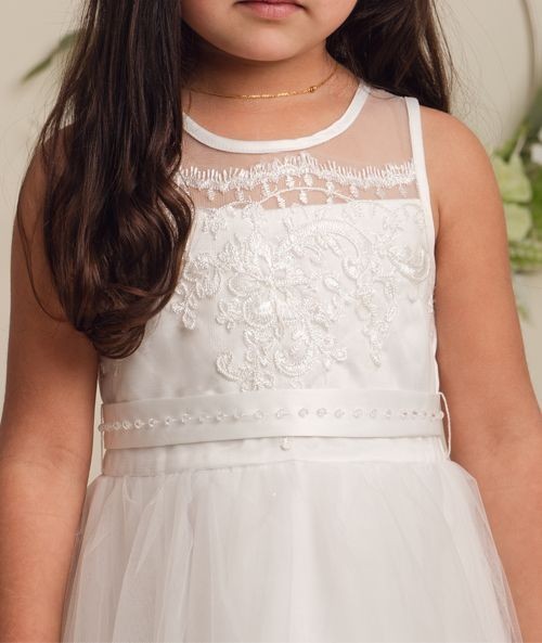 Girls Ivory Layered Lace Dress - FLORANCE