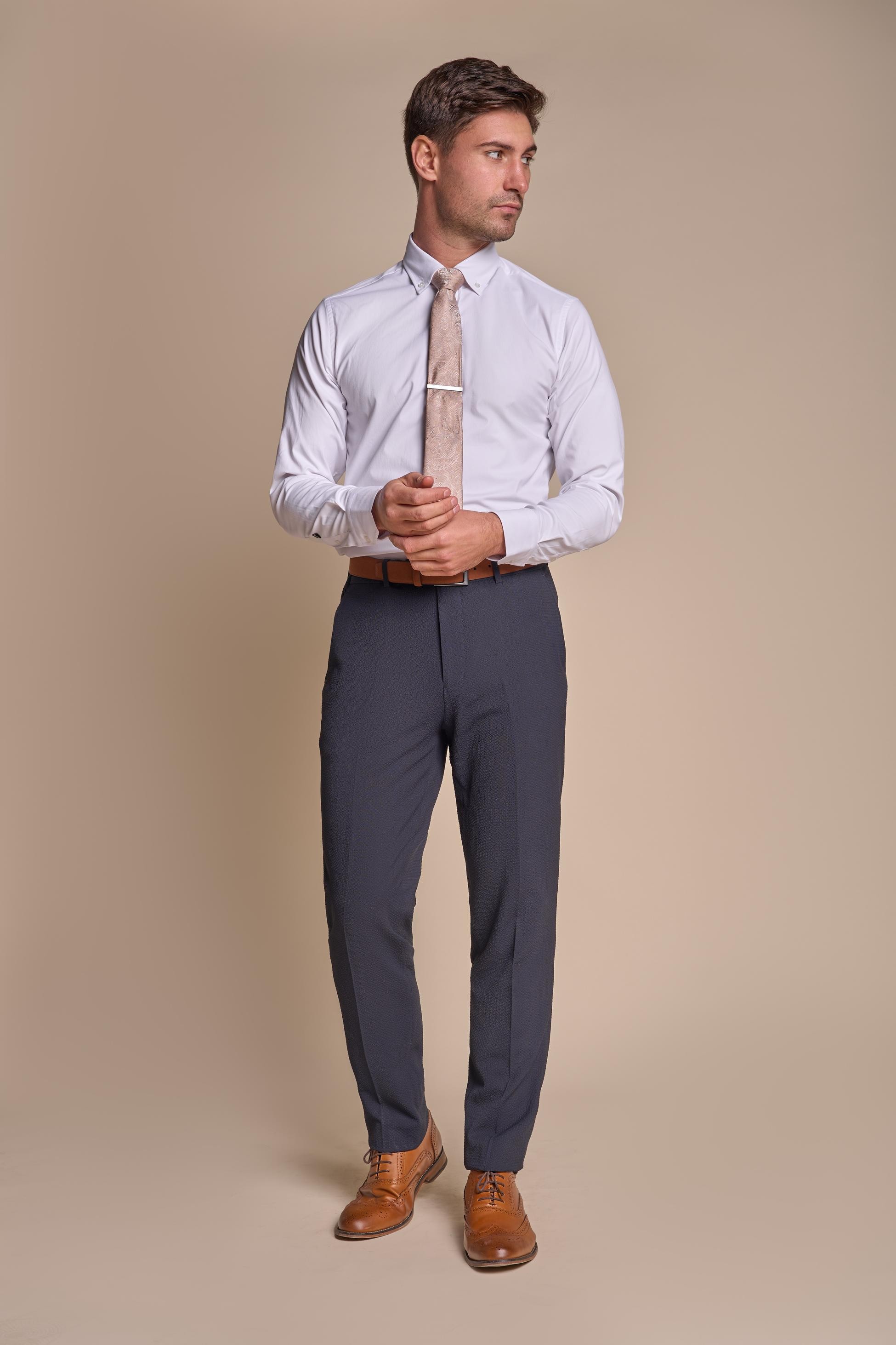 Herren Textured Slim Fit Anzug – SIREN - Navy blau
