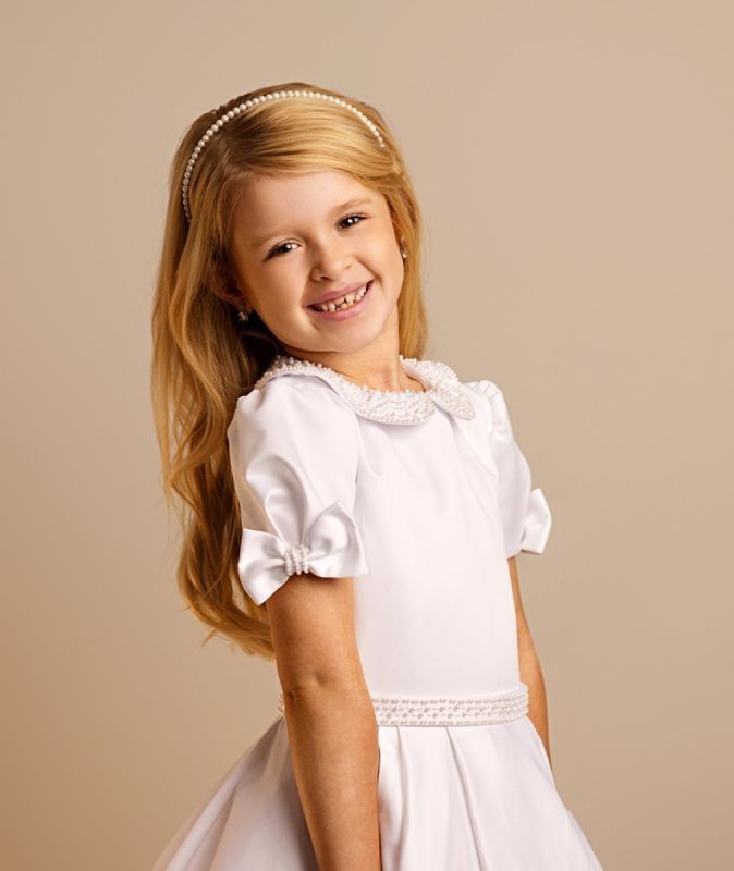 Robe blanche à col Peter Pan et manches bouffantes pour filles - LOTTIE