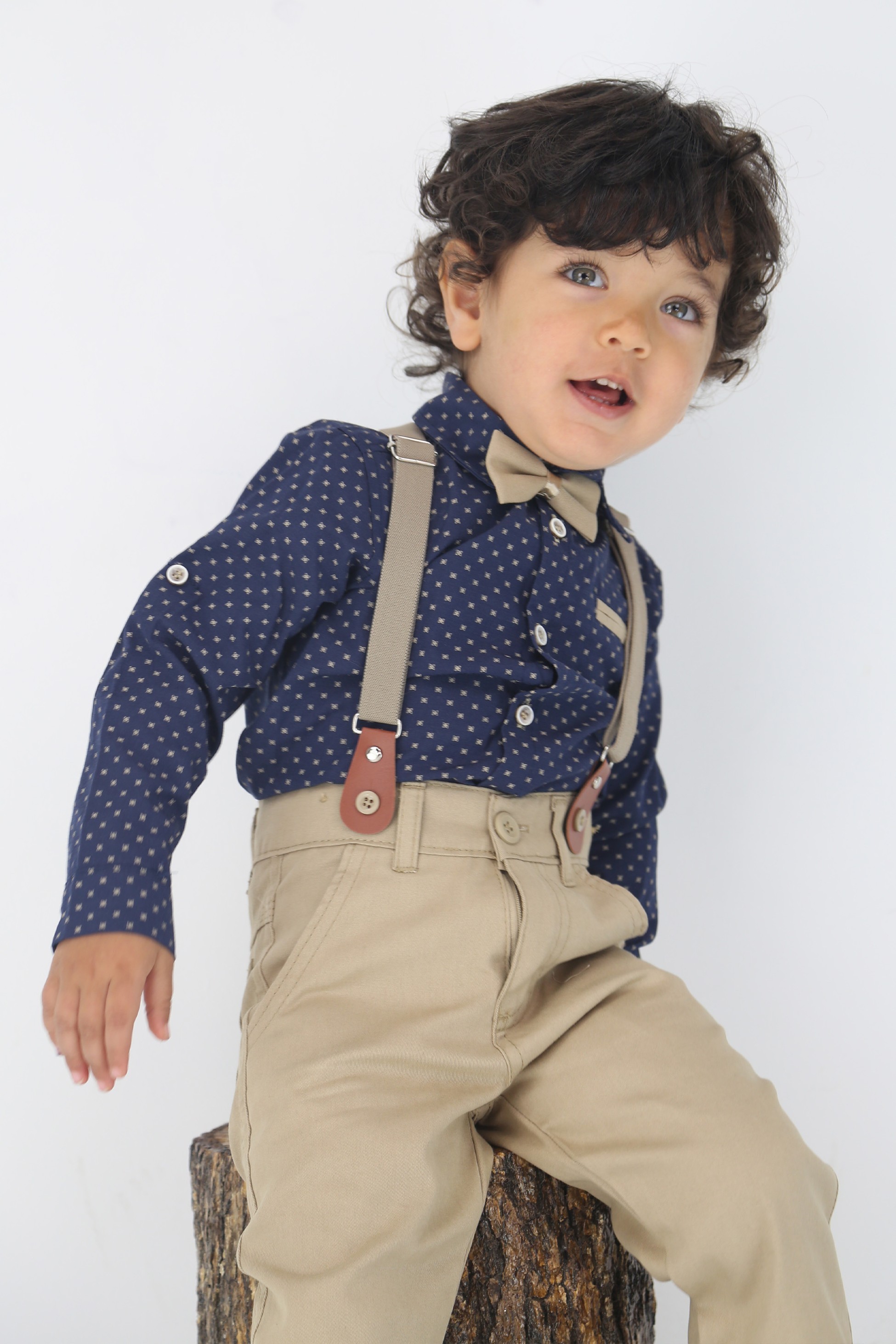 Baby & Jungen Gentleman-Outfit - 4-teiliges Hosenträger-Set - KELEBEK - Navy - Beige