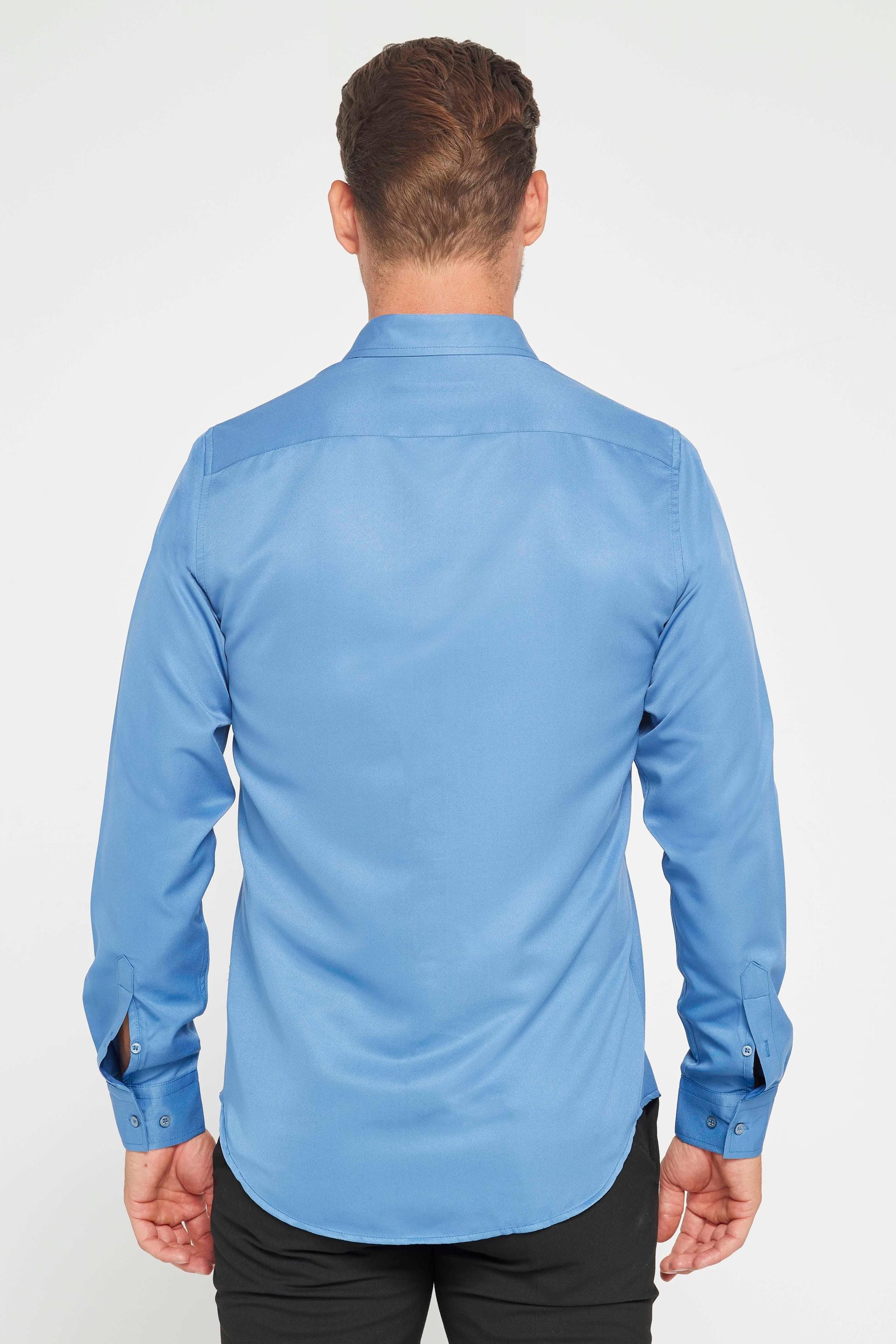 Herren Slim Fit Langarm-Hemd - POLY - Türkisblau