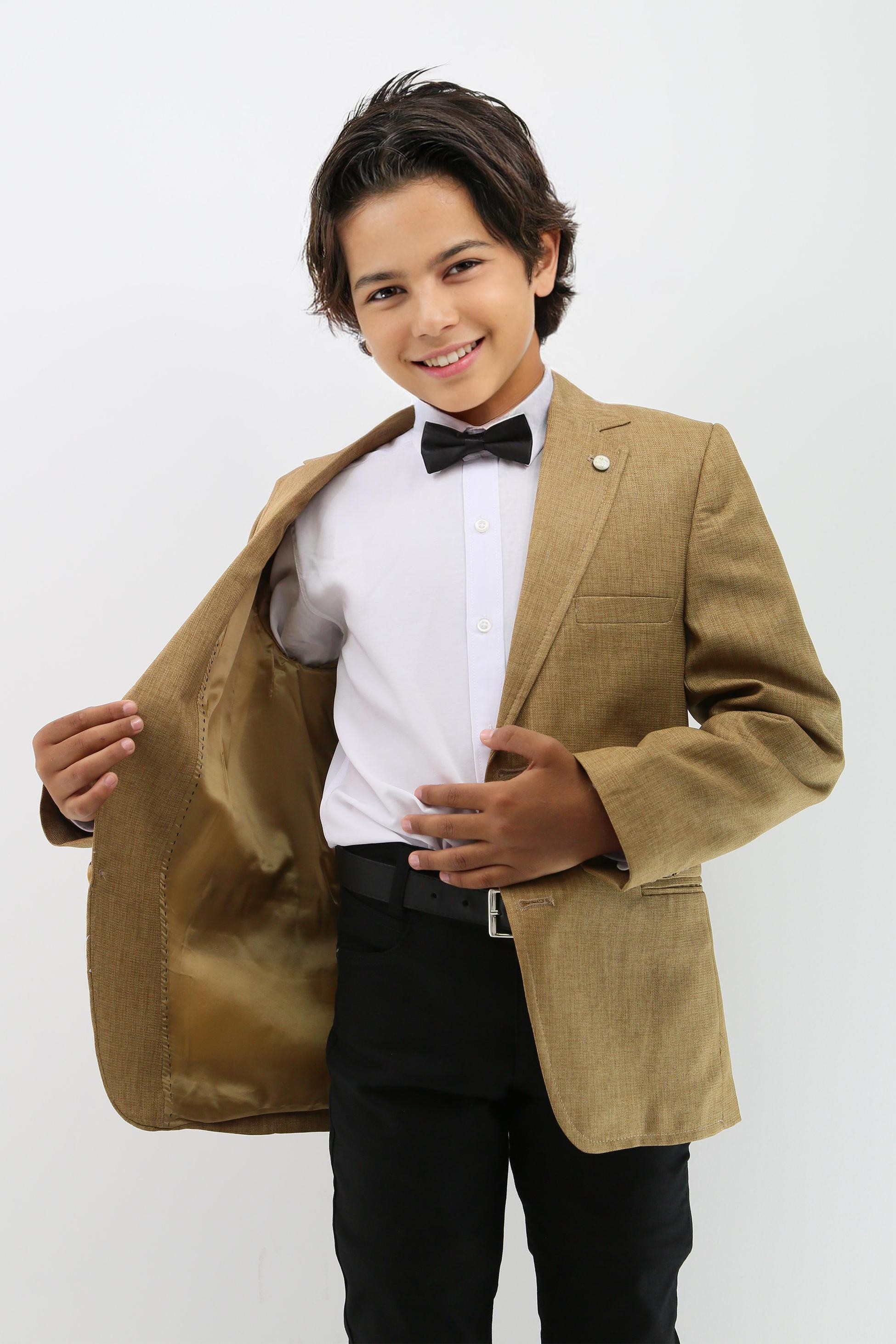 Jungen Formelles Tan Braun Texturiertes Blazer-Jackett - Braun braun