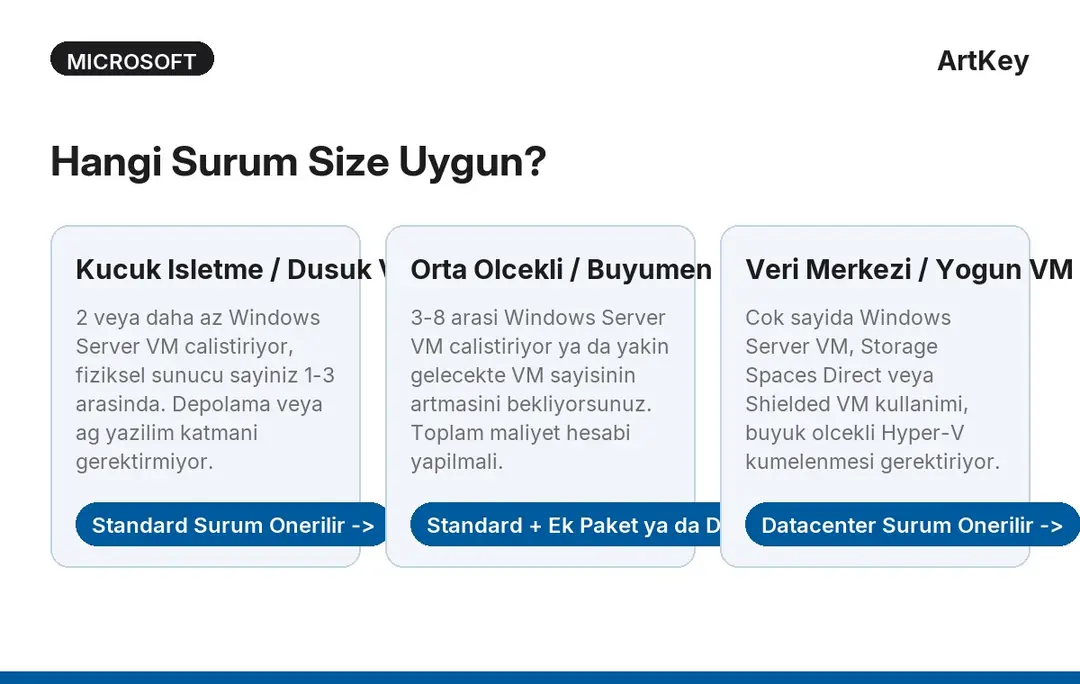 Windows Server 2025 lisans secimi karar rehberi — Standard mi Datacenter mi?