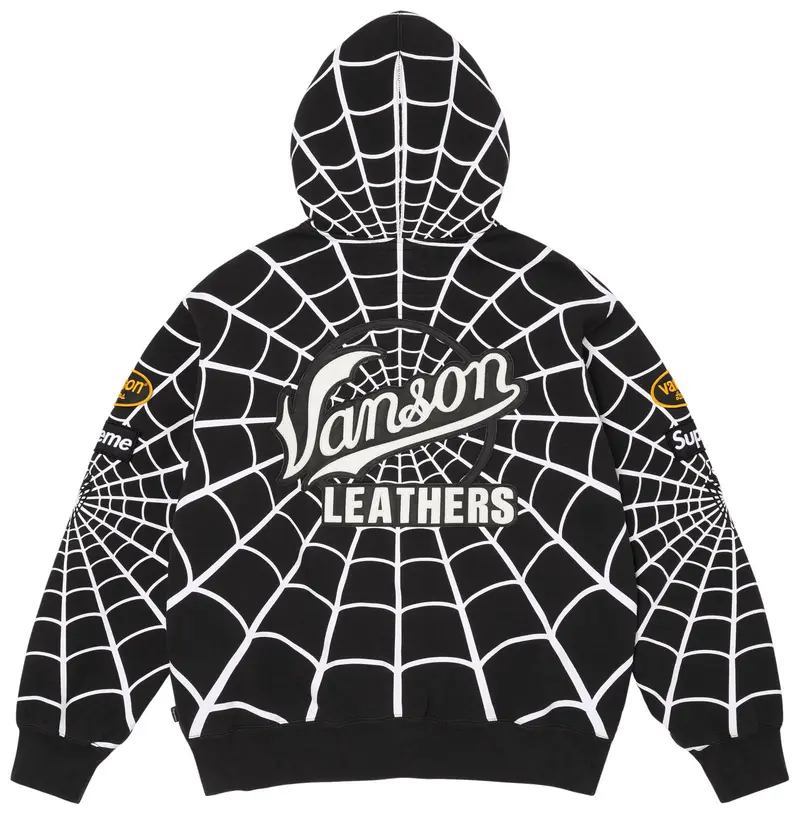 Supreme x Vanson Leathers Spider-Man Zip Up Hooded Sweatshirt 'Black'
