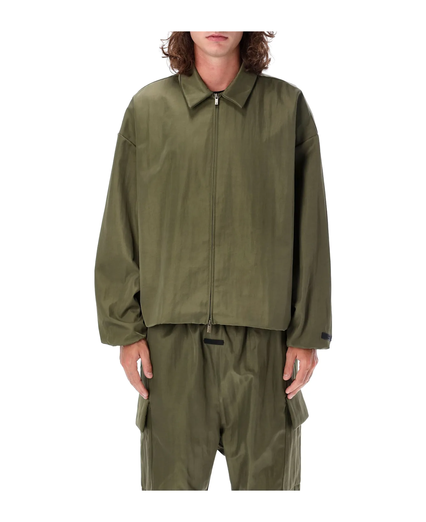 Fear of God Essentials Textured Nylon Hooded Coaches Jacket 'Green'