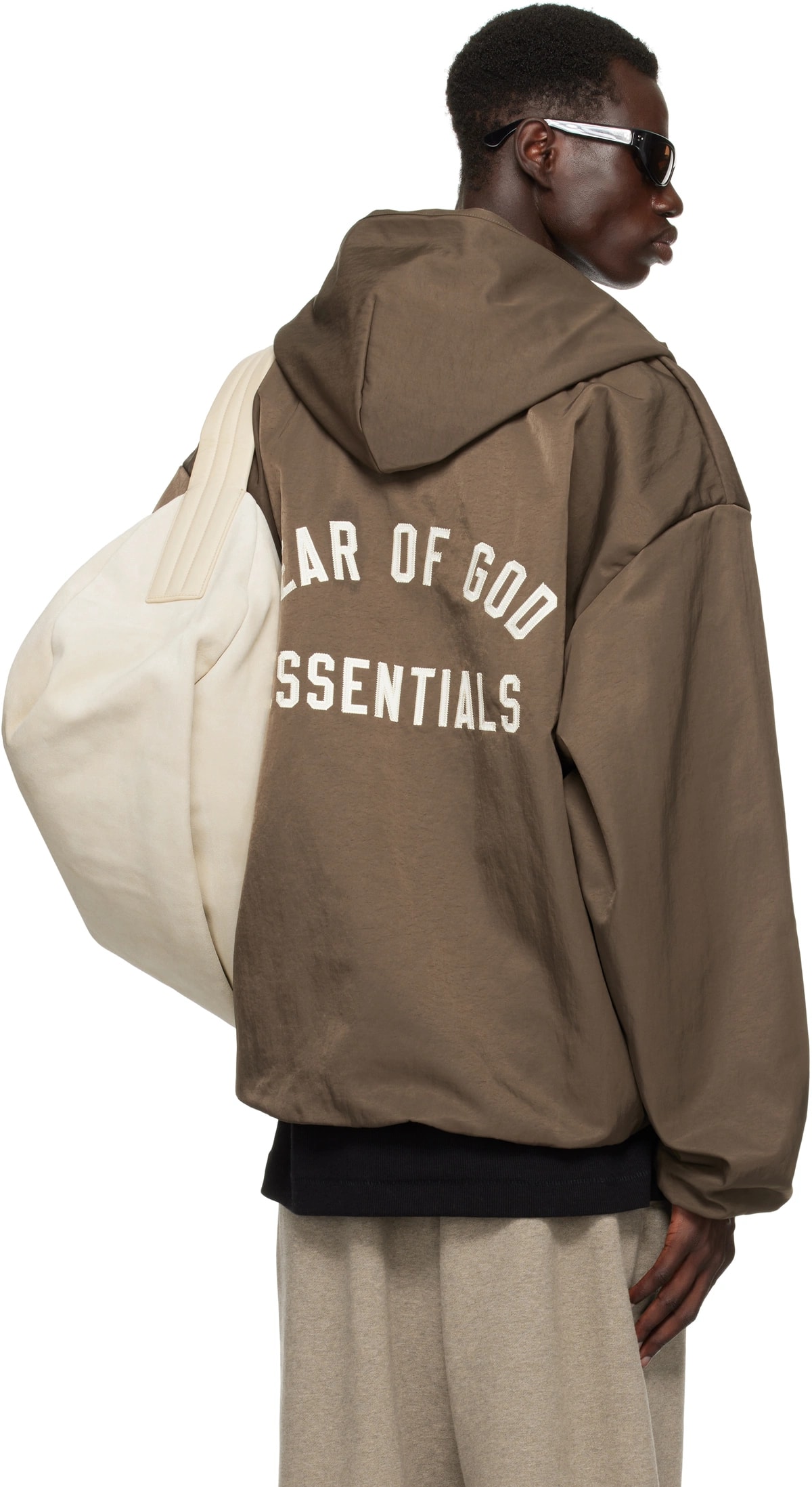 Fear of God Essentials Textured Nylon Hooded Coaches Jacket 'Brown'