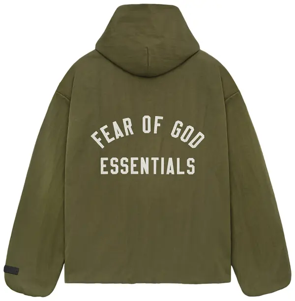 Fear of God Essentials Textured Nylon Hooded Coaches Jacket 'Green'