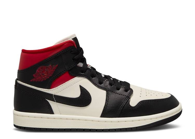  Jordan 1 Mid Black Sail Gym Red