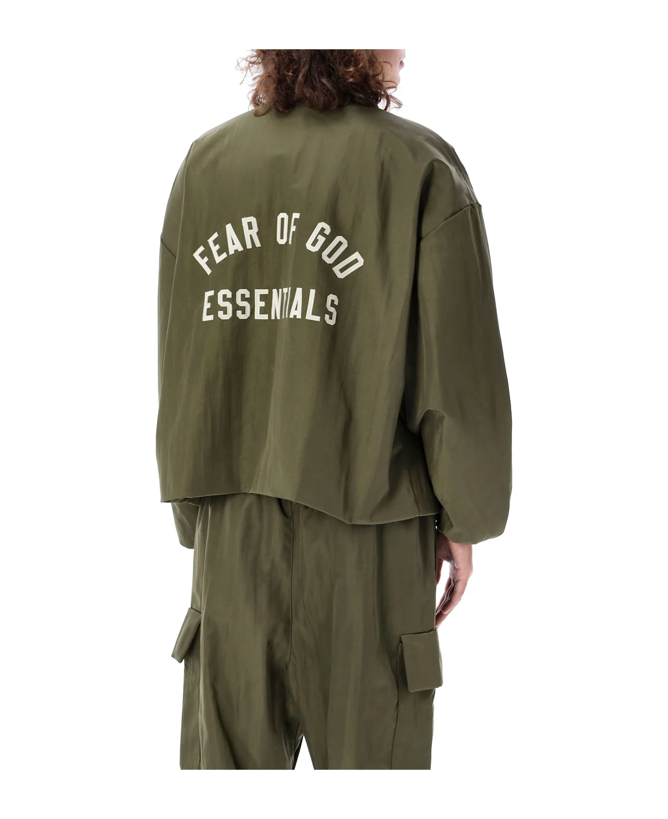Fear of God Essentials Textured Nylon Hooded Coaches Jacket 'Green'