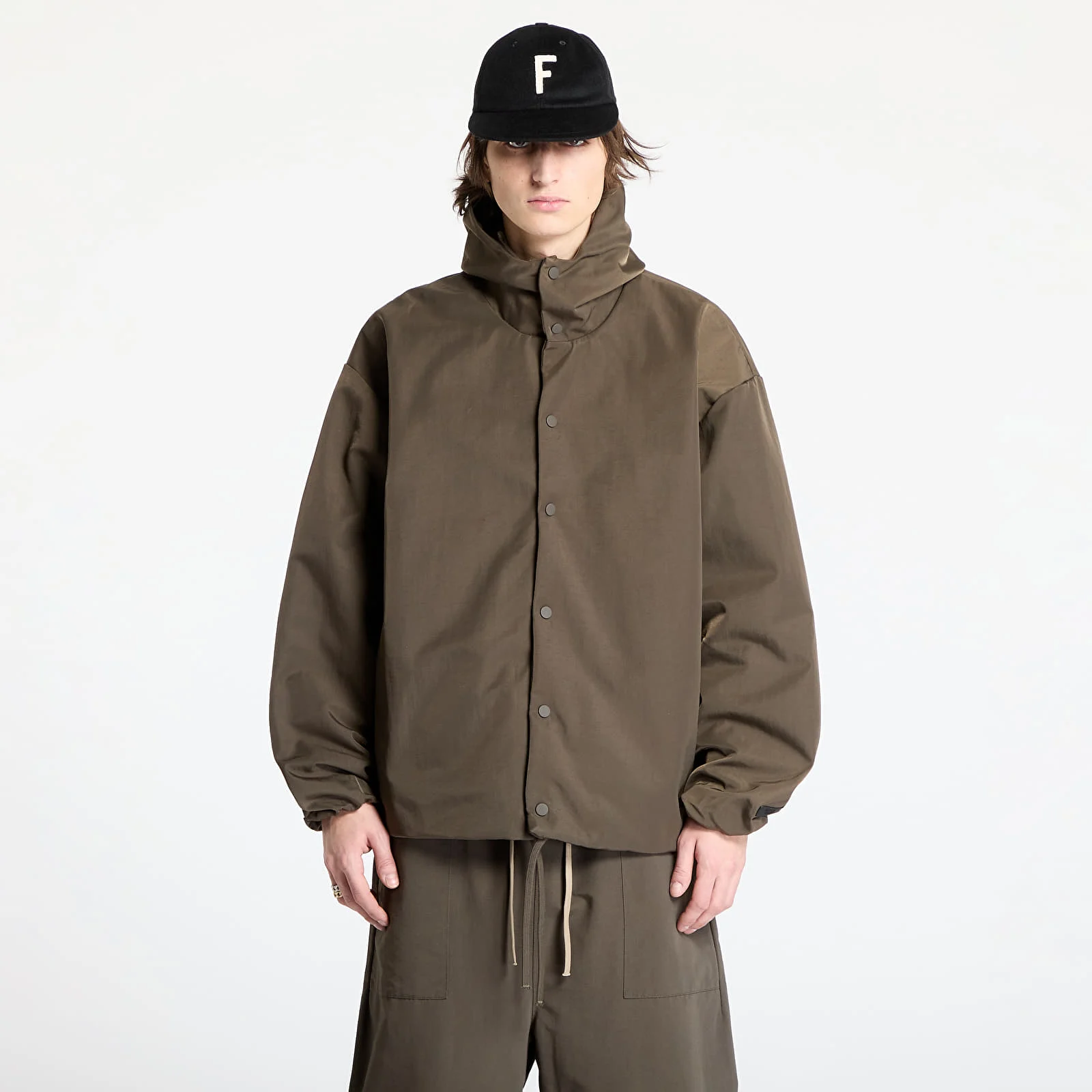 Fear of God Essentials Textured Nylon Hooded Coaches Jacket 'Brown'