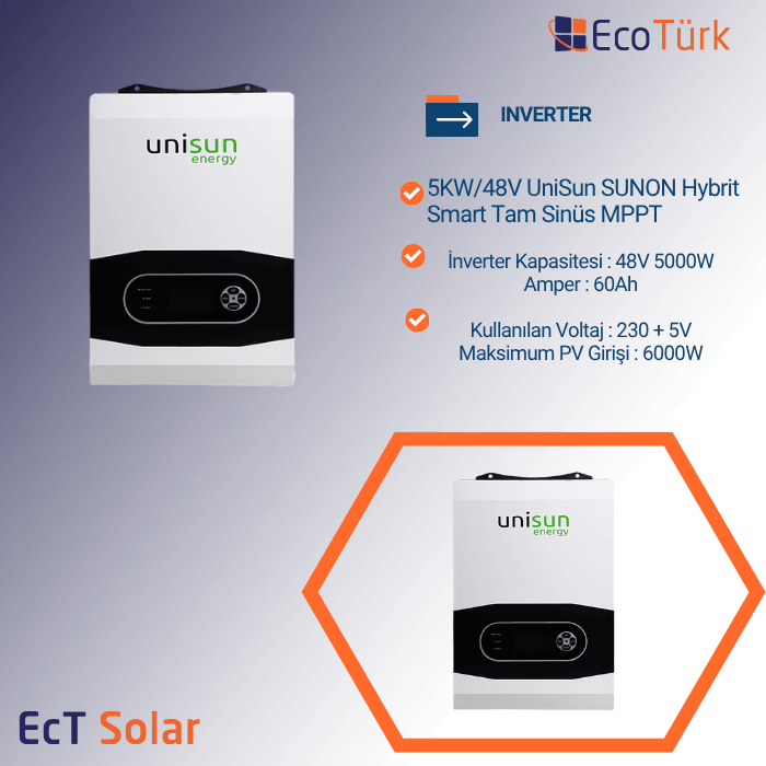 INVERTER 5KW/48V UniSun SUNON Hybrit Smart Tam Sinüs MPPT