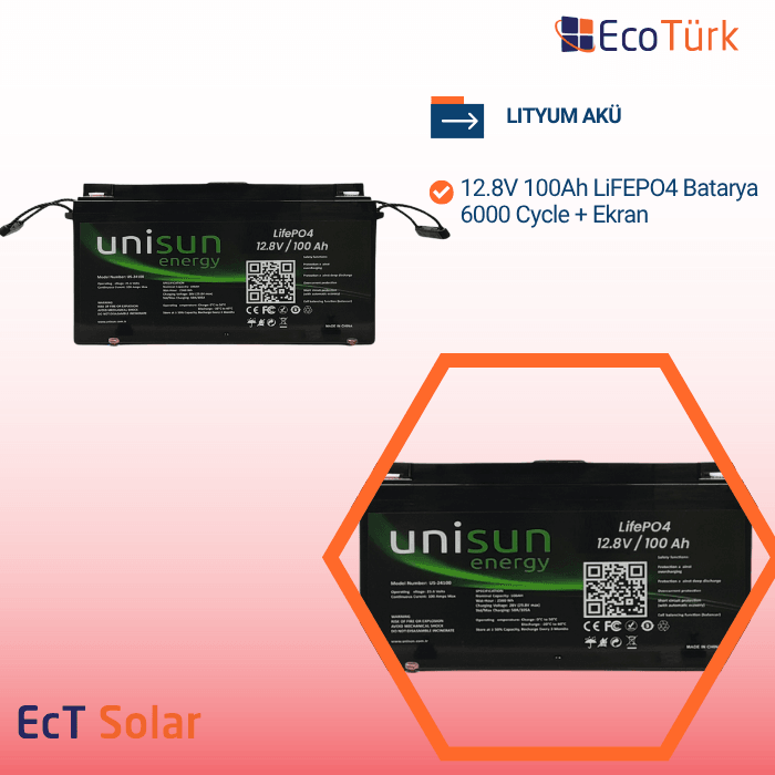 LITYUM AKÜ 12.8V 100Ah LiFEPO4 Batarya 6000 Cycle + Ekran