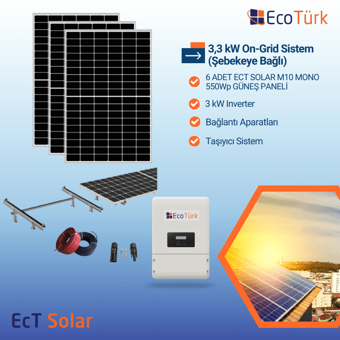 3,3 kW ON-GRID SİSTEM (ŞEBEKELİ)