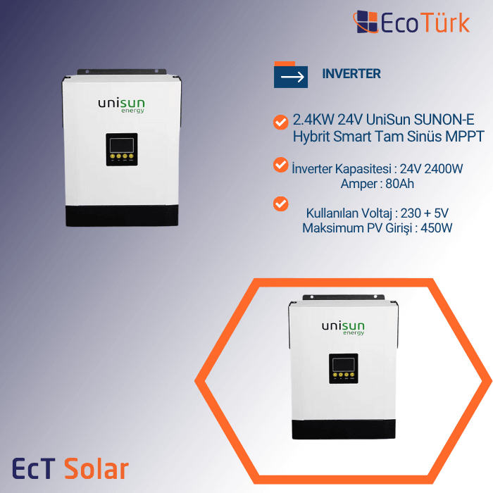 INVERTER 2.4KW 24V UniSun SUNON-E Hybrit Smart Tam Sinüs MPPT