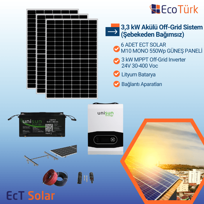 3,3 kW OFF-GRID SOLAR SİSTEM  (ŞEBEKEDEN BAĞIMSIZ)