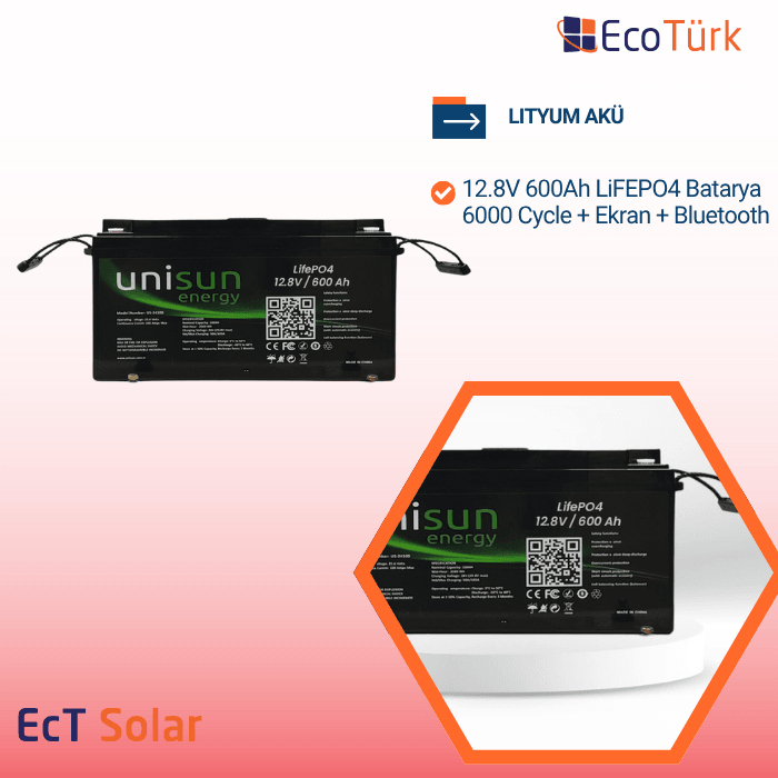 LITYUM AKÜ 12.8V 600Ah LiFEPO4 Batarya 6000 Cycle + Ekran + Bluetooth