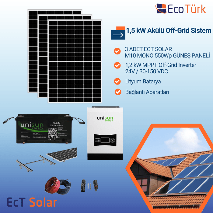 1.5 kW OFF-GRID  SOLAR SİSTEM ( HOBİ BAHÇE SİSTEMLERİ)