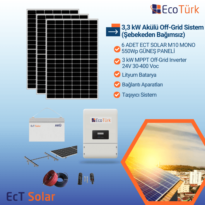 3,3 kW OFF-GRID SİSTEM (ŞEBEKEDEN BAĞIMSIZ)