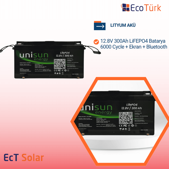 LITYUM AKÜ 12.8V 300Ah LiFEPO4 Batarya 6000 Cycle + Ekran + Bluetooth