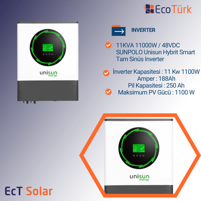 INVERTER 11KW 11000W / 48VDC SUNPOLO Unisun Hybrit Smart Tam Sinüs Inverter