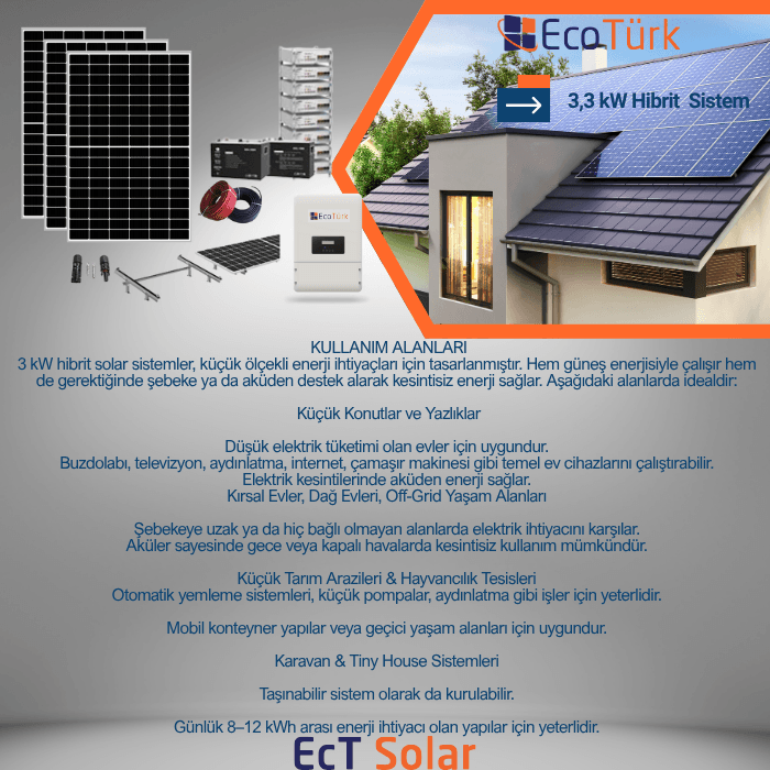 3,3 kW HİBRİT SOLAR SİSTEM