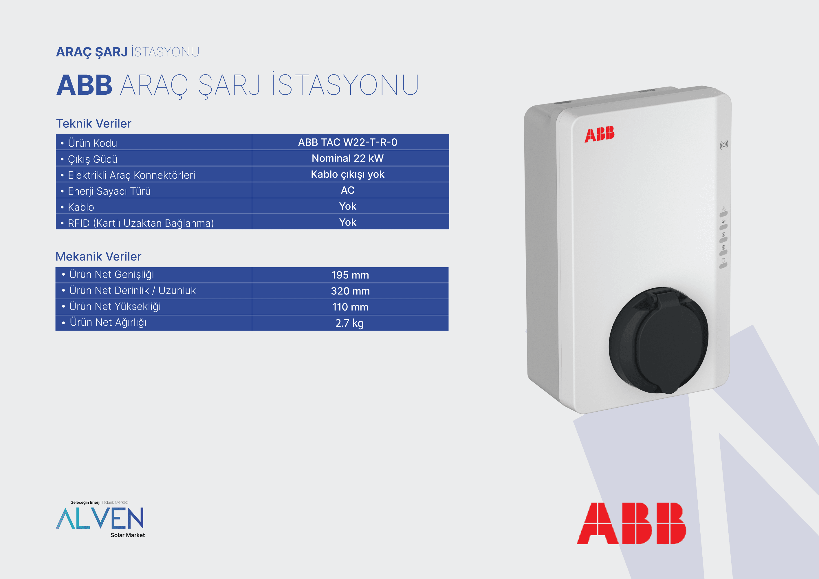 ABB ARAÇ ŞARJ İSTASYONU (RFID)