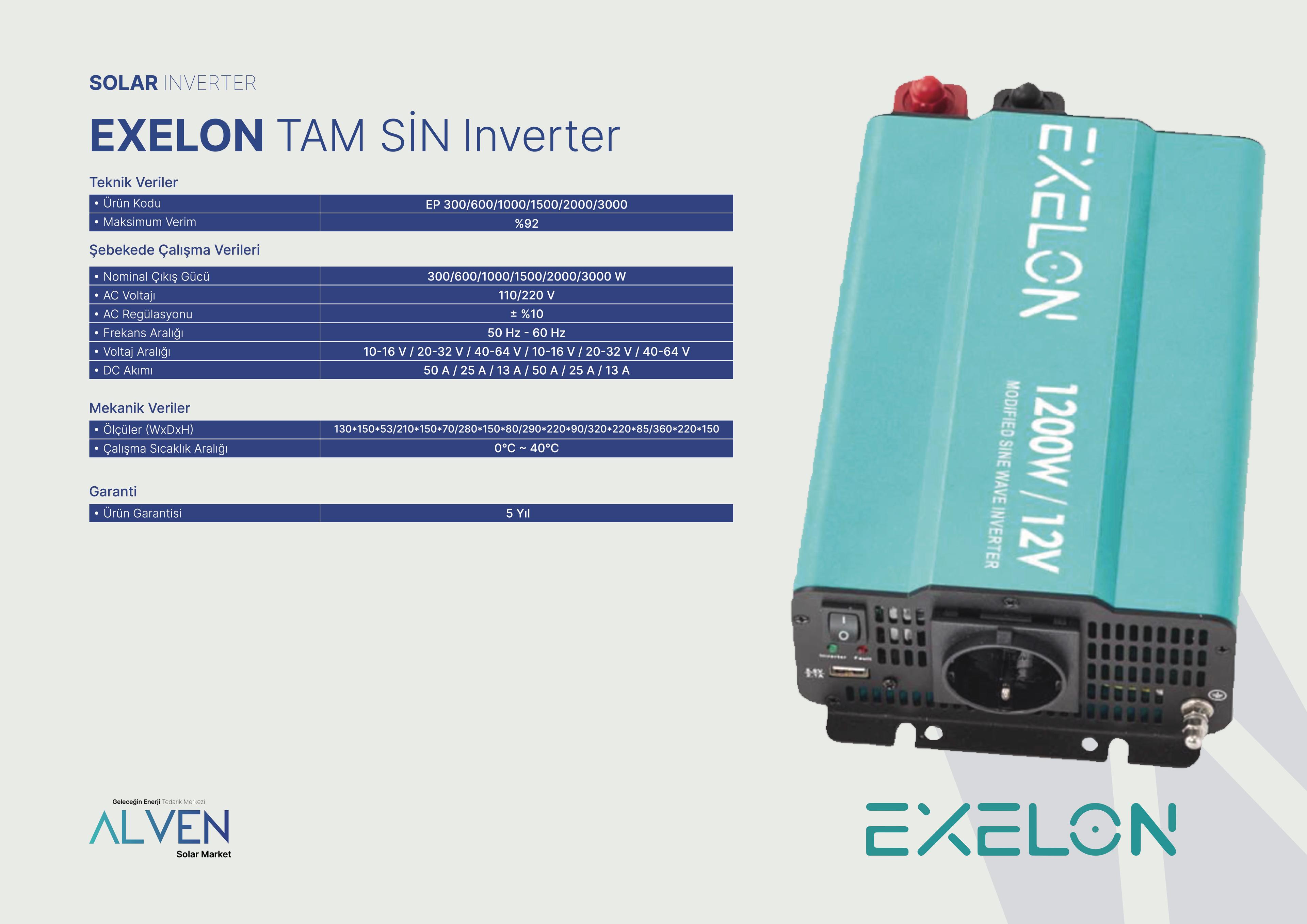 EXELON TAM SİNÜS INVERTER 24 V 3000 W (3 kW)