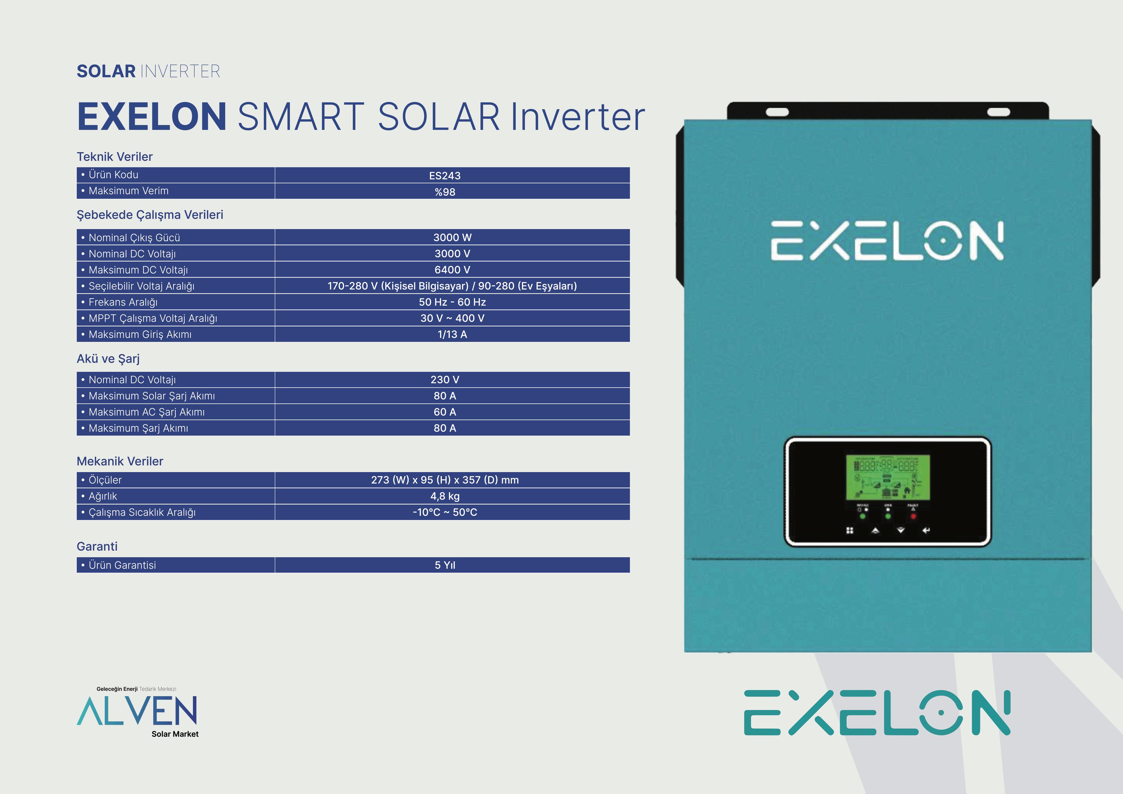 EXELON AKILLI SOLAR INVERTER 24 V 3000 W (3 kW)