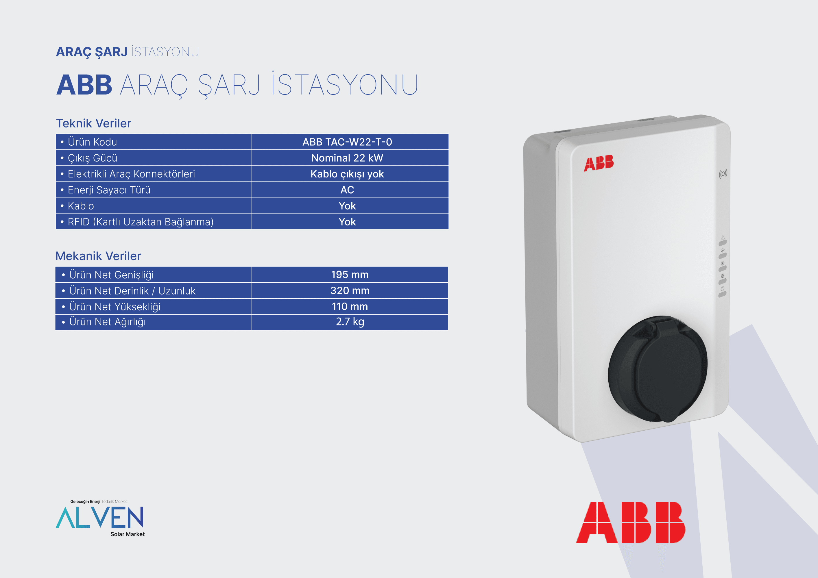 ABB ARAÇ ŞARJ CİHAZI (BAZ MODEL)