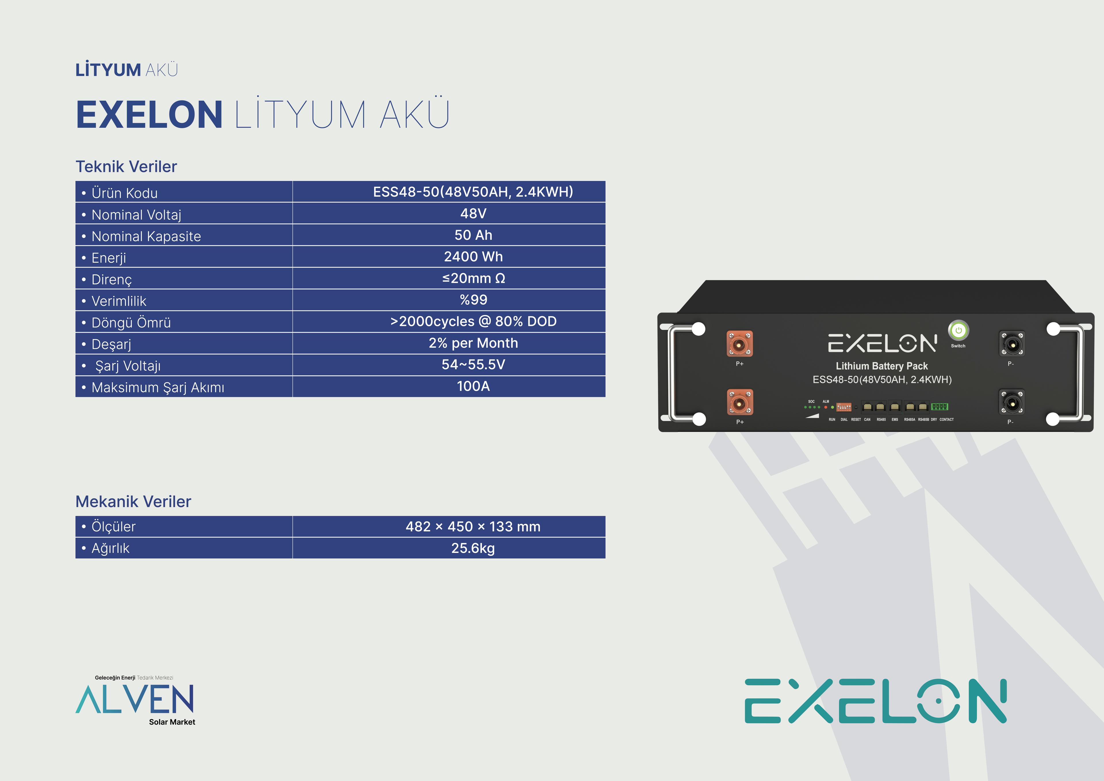 EXELON LİTYUM AKÜ 48V 50 Ah