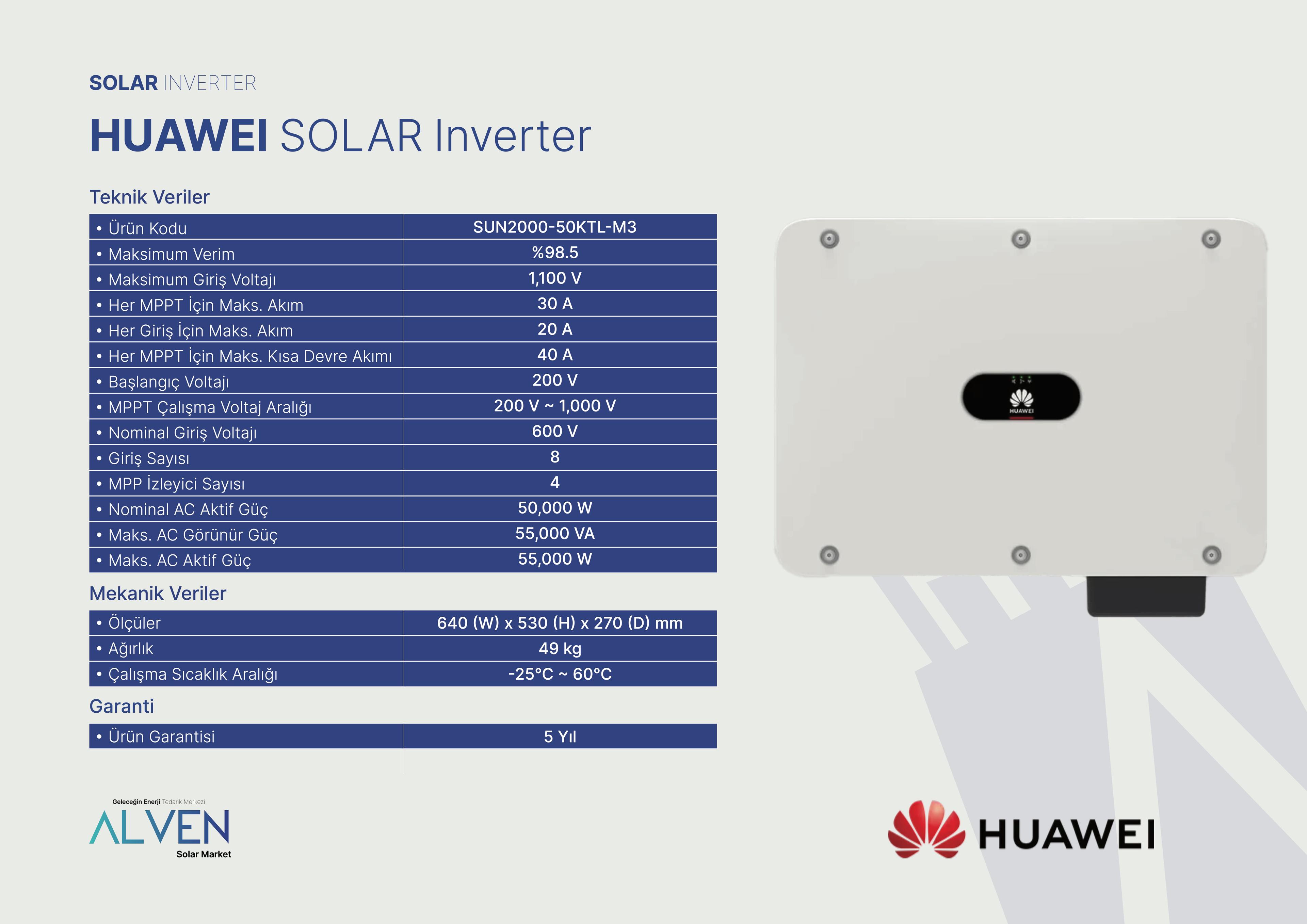 HUAWEI ON-GRİD SOLAR INVERTER 50 kW