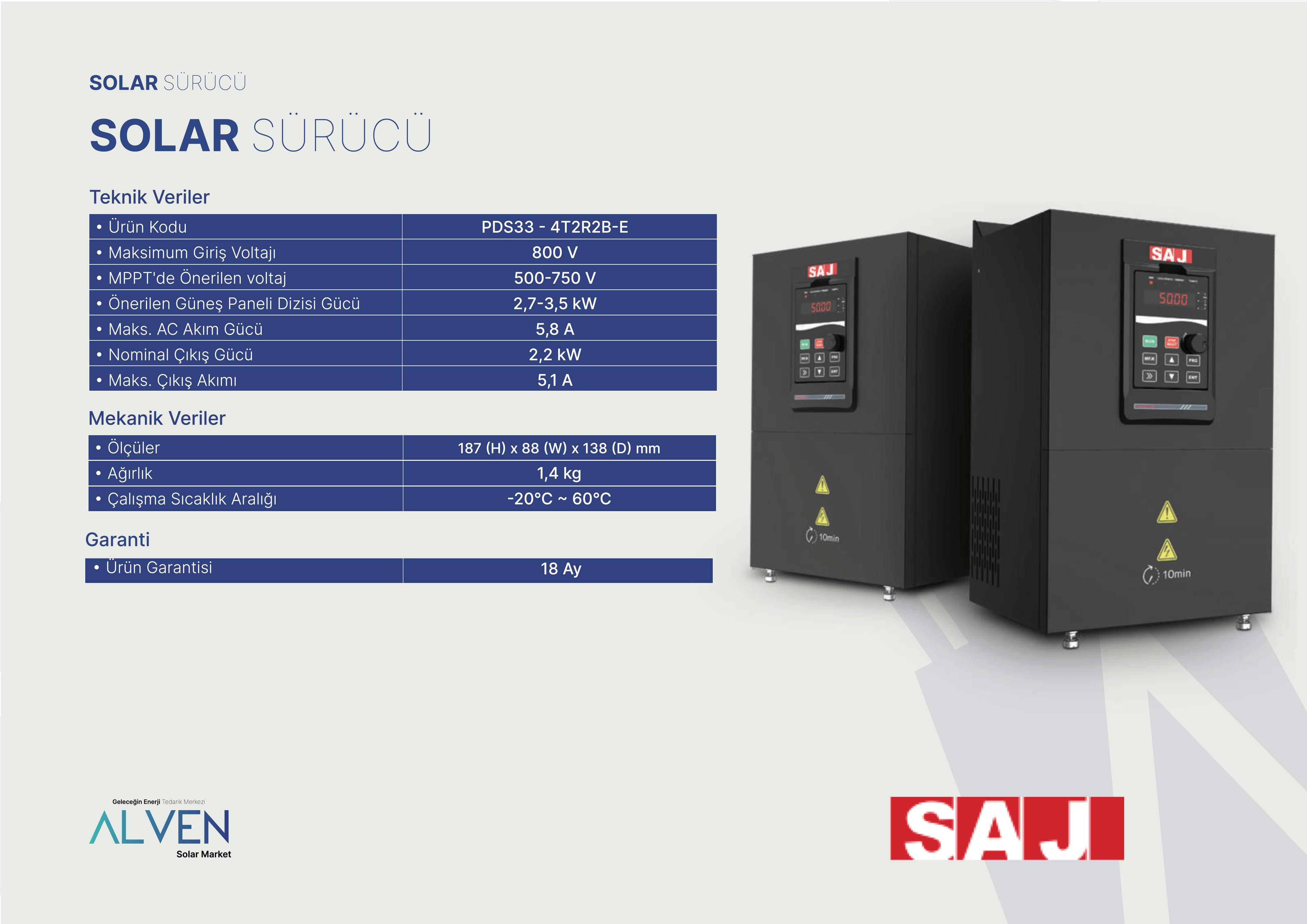 SAJ Solar Sürücü  2.2 kW 220 V