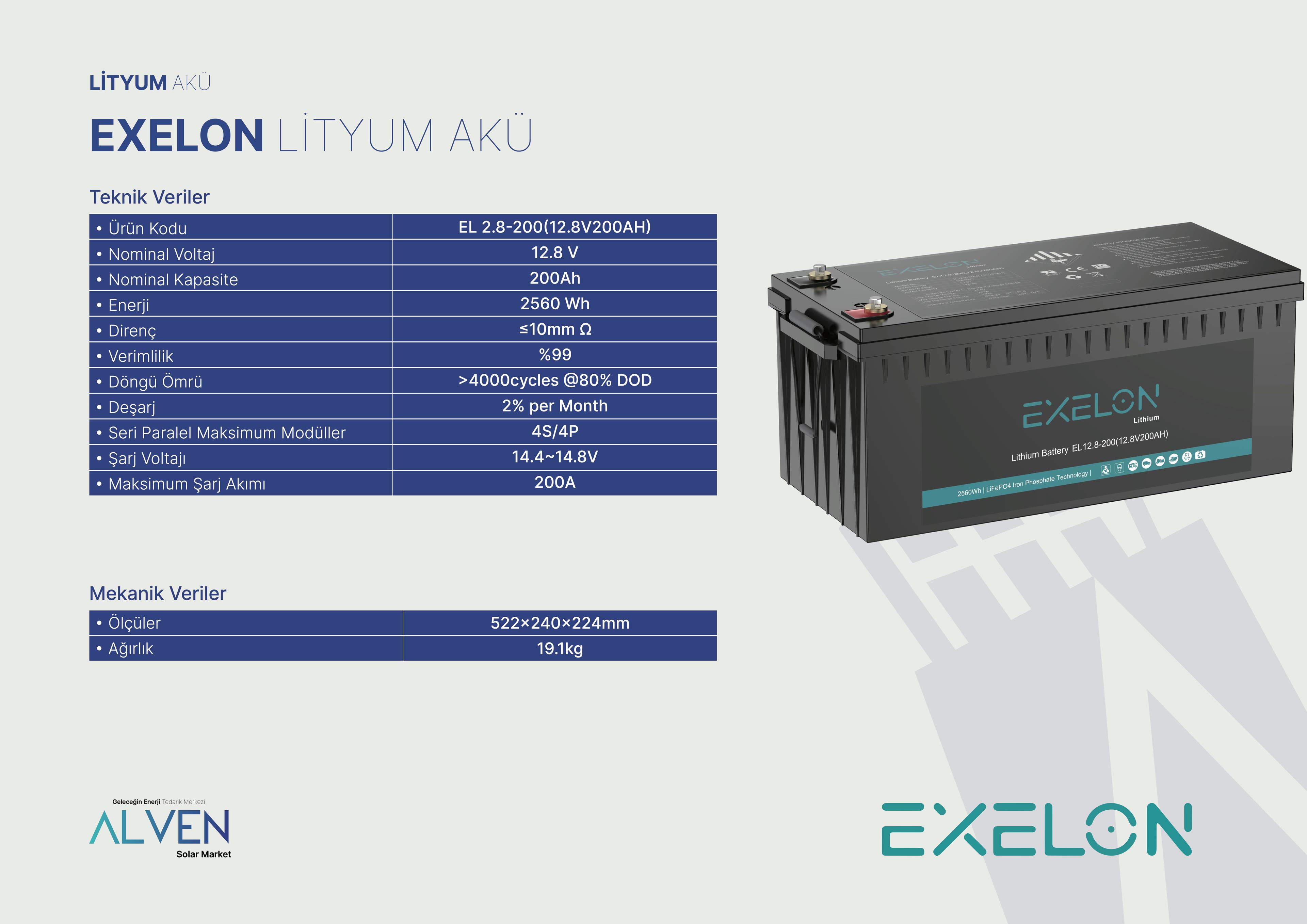 EXELON LİTYUM AKÜ 12 V 200 Ah