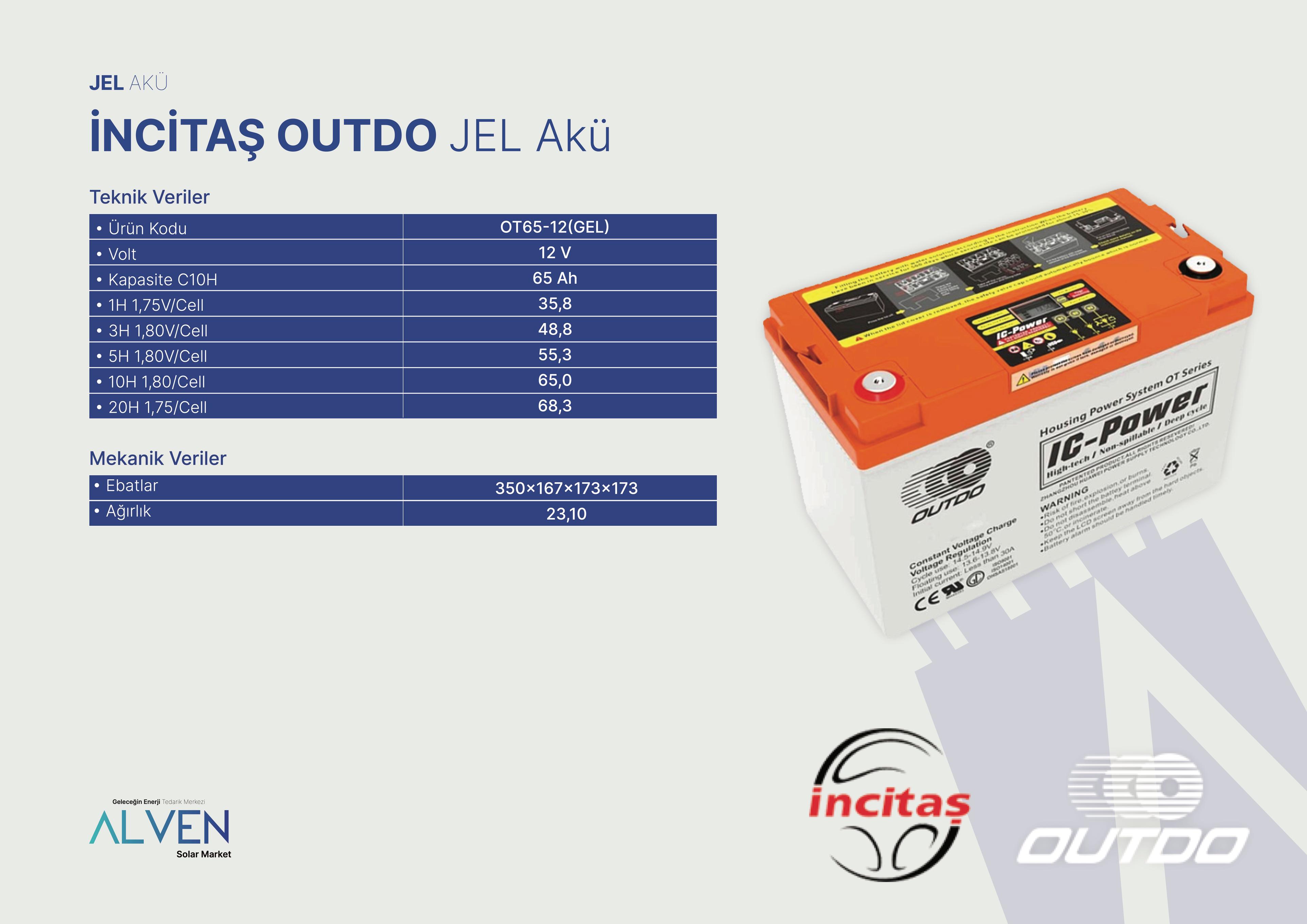 İNCİTAŞ OUTDO JEL AKÜ 12V 100 Ah