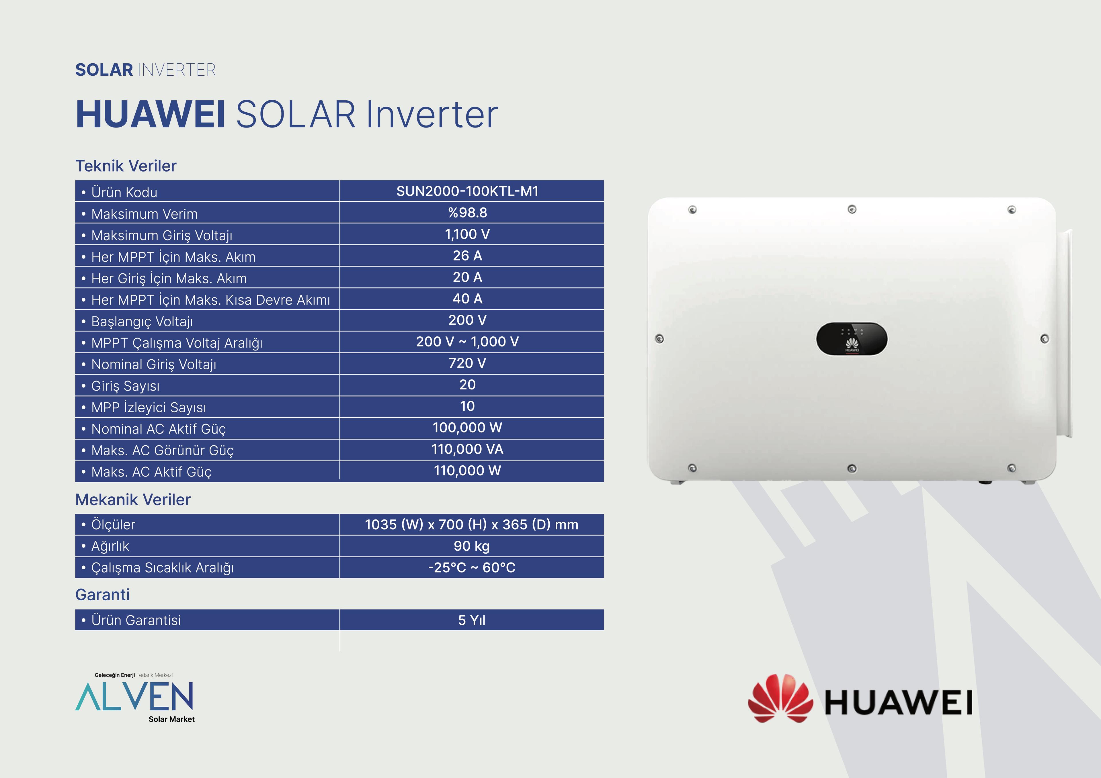 HUAWEI ON-GRİD SOLAR INVERTER 100 kW