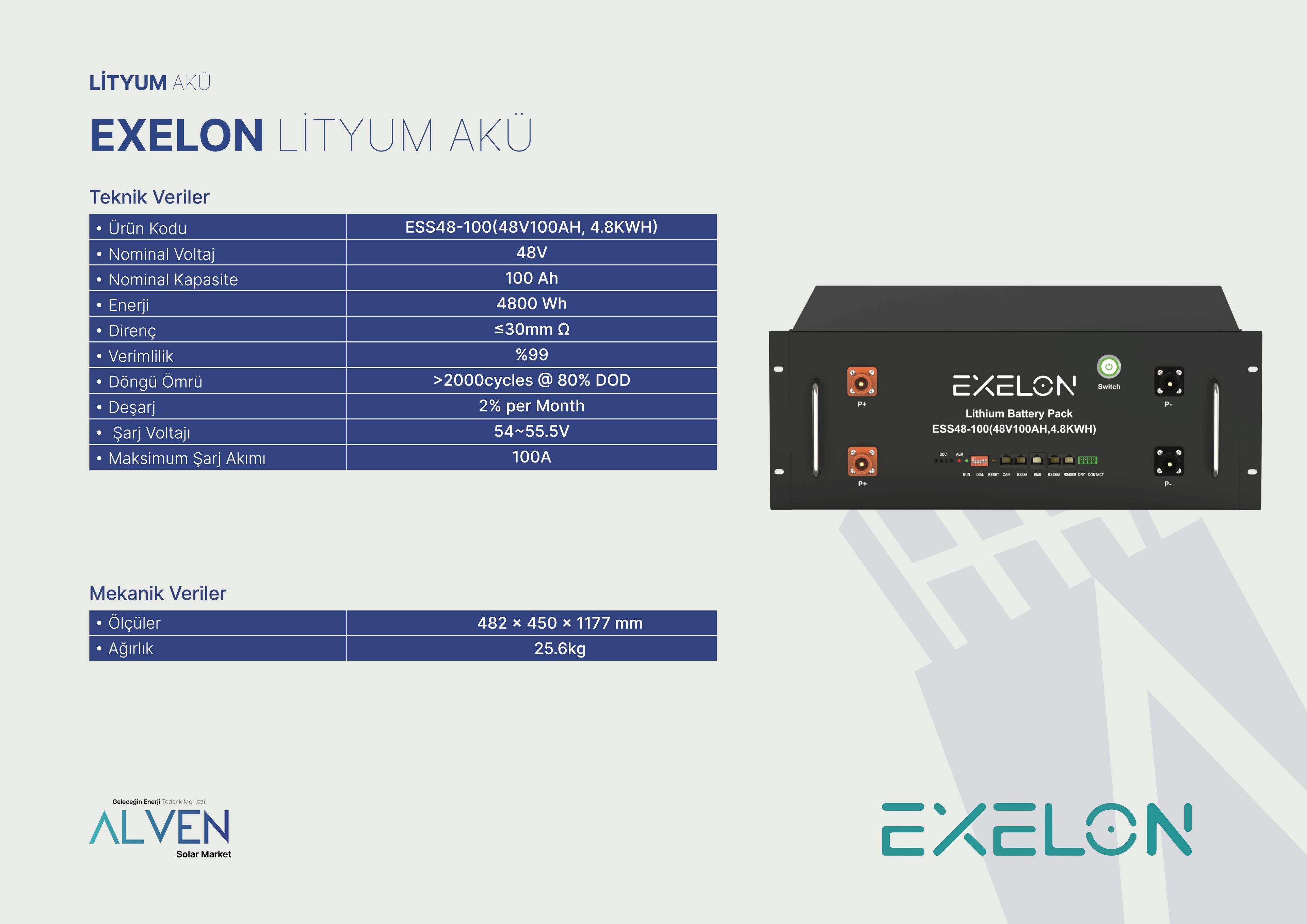 EXELON LİTYUM AKÜ 48V 100 Ah