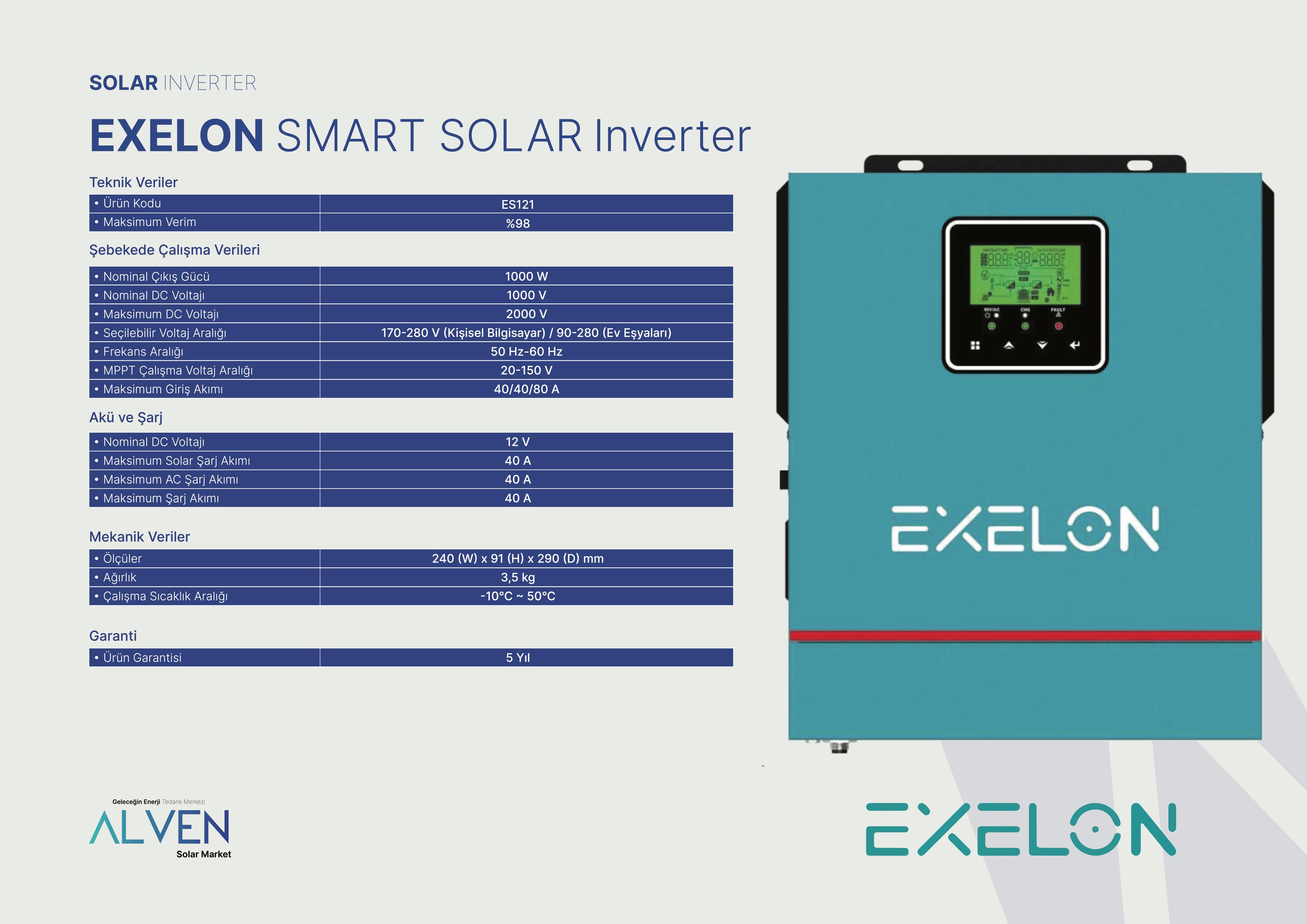 EXELON AKILLI SOLAR INVERTER 12 V 1000 W (1 kW)