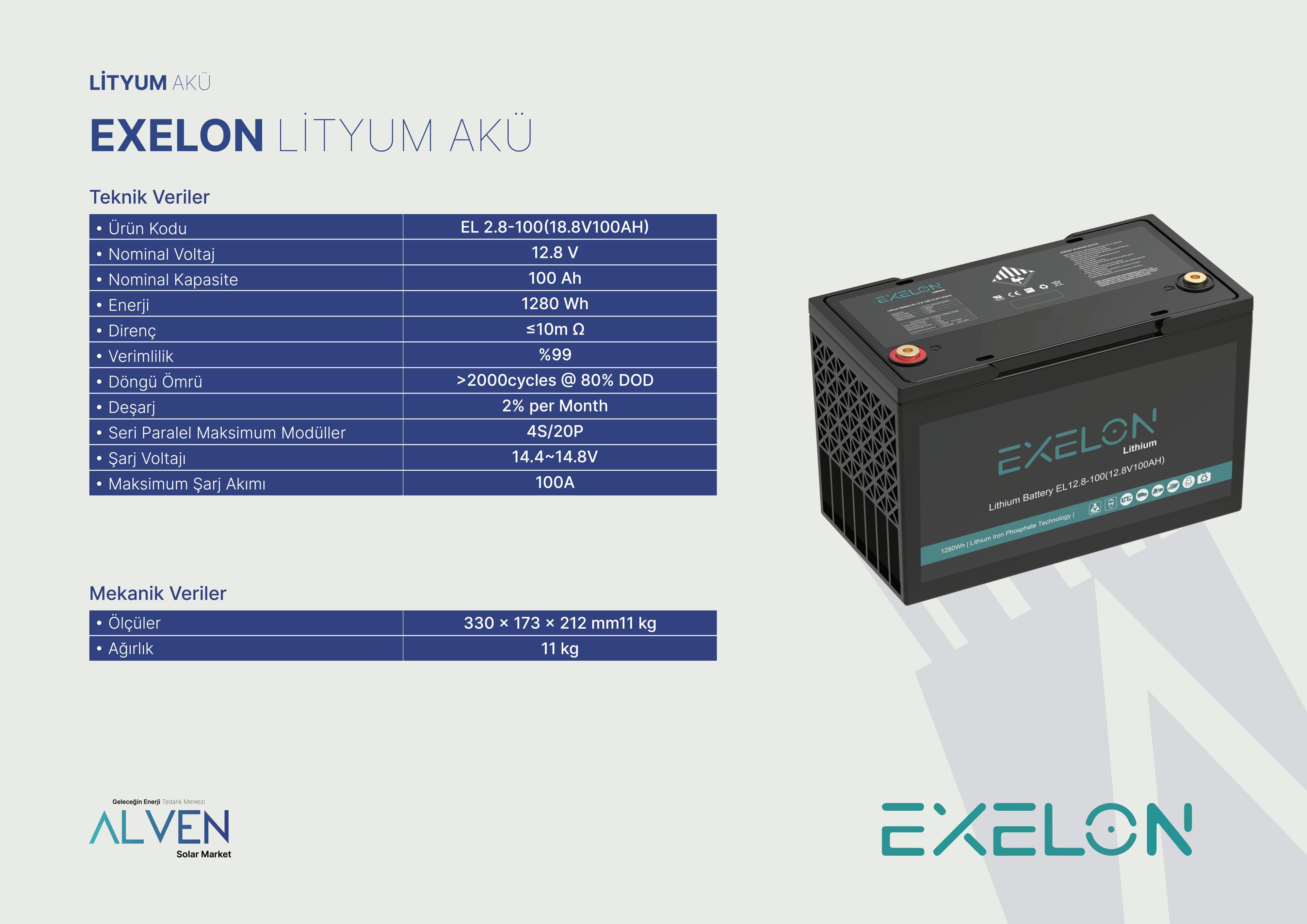 EXELON LİTYUM AKÜ 12 V 100 Ah