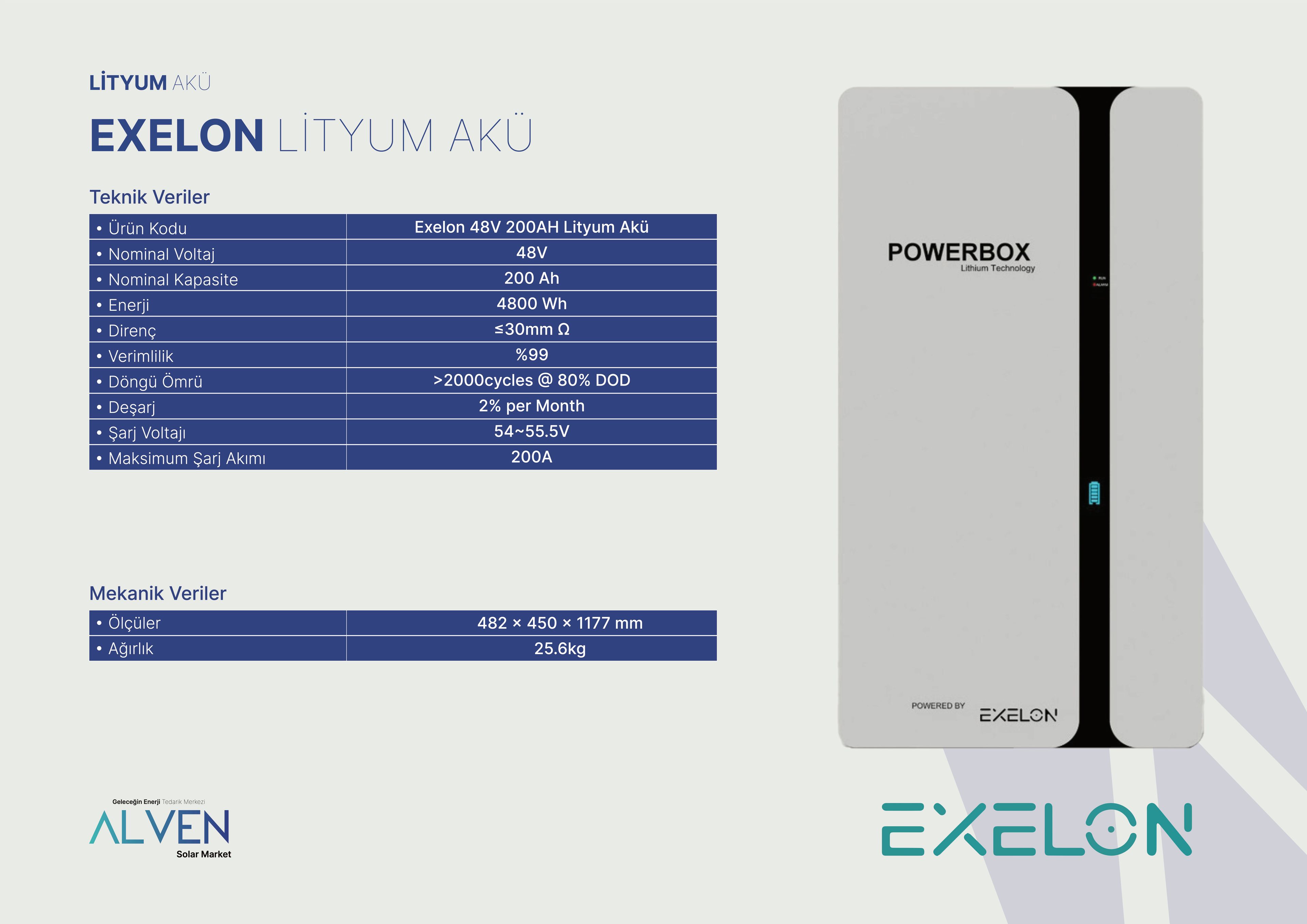 EXELON LİTYUM AKÜ 48 V 200 Ah