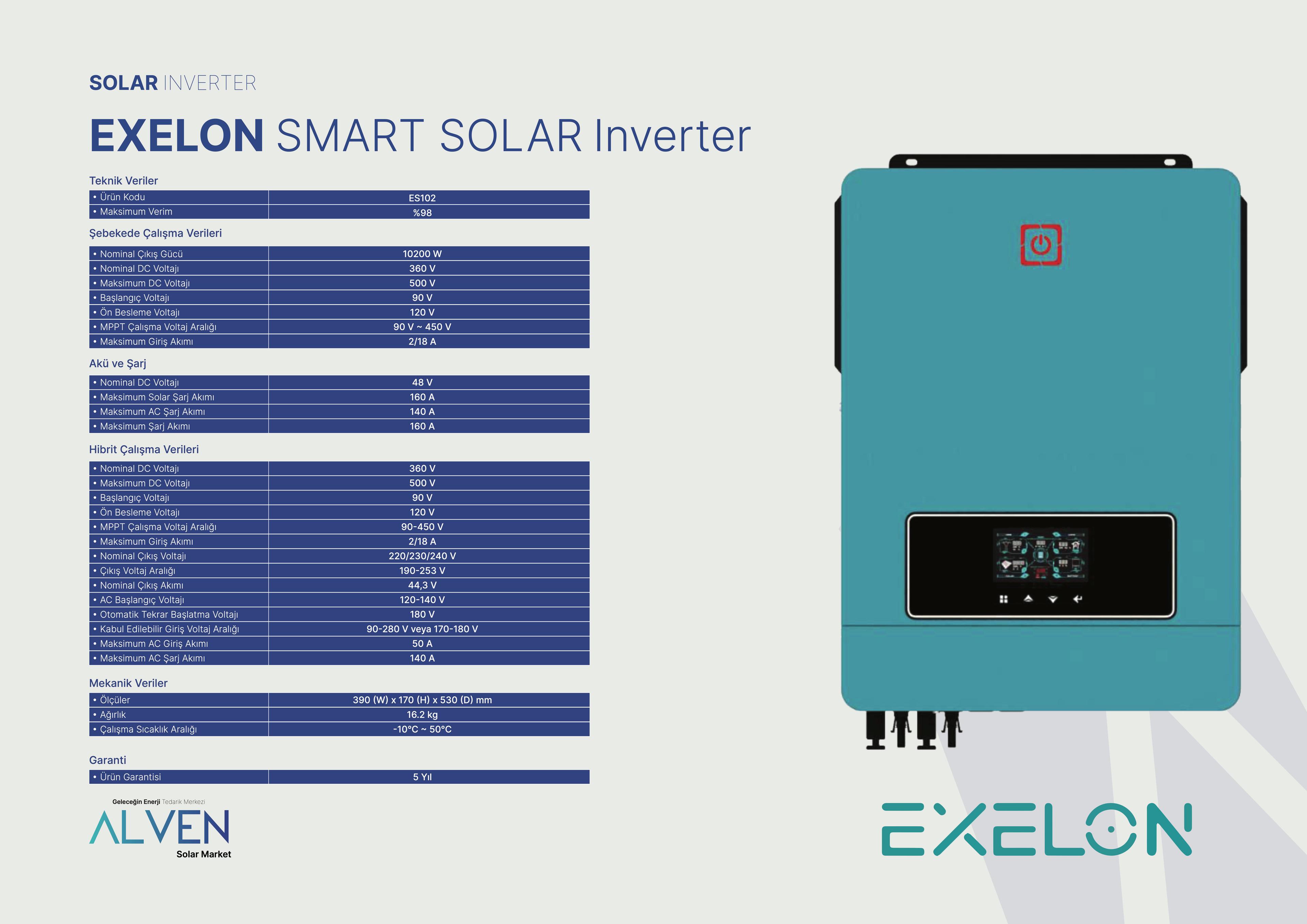 EXELON AKILLI SOLAR INVERTER 48 V 10200 W (10.2 kW)