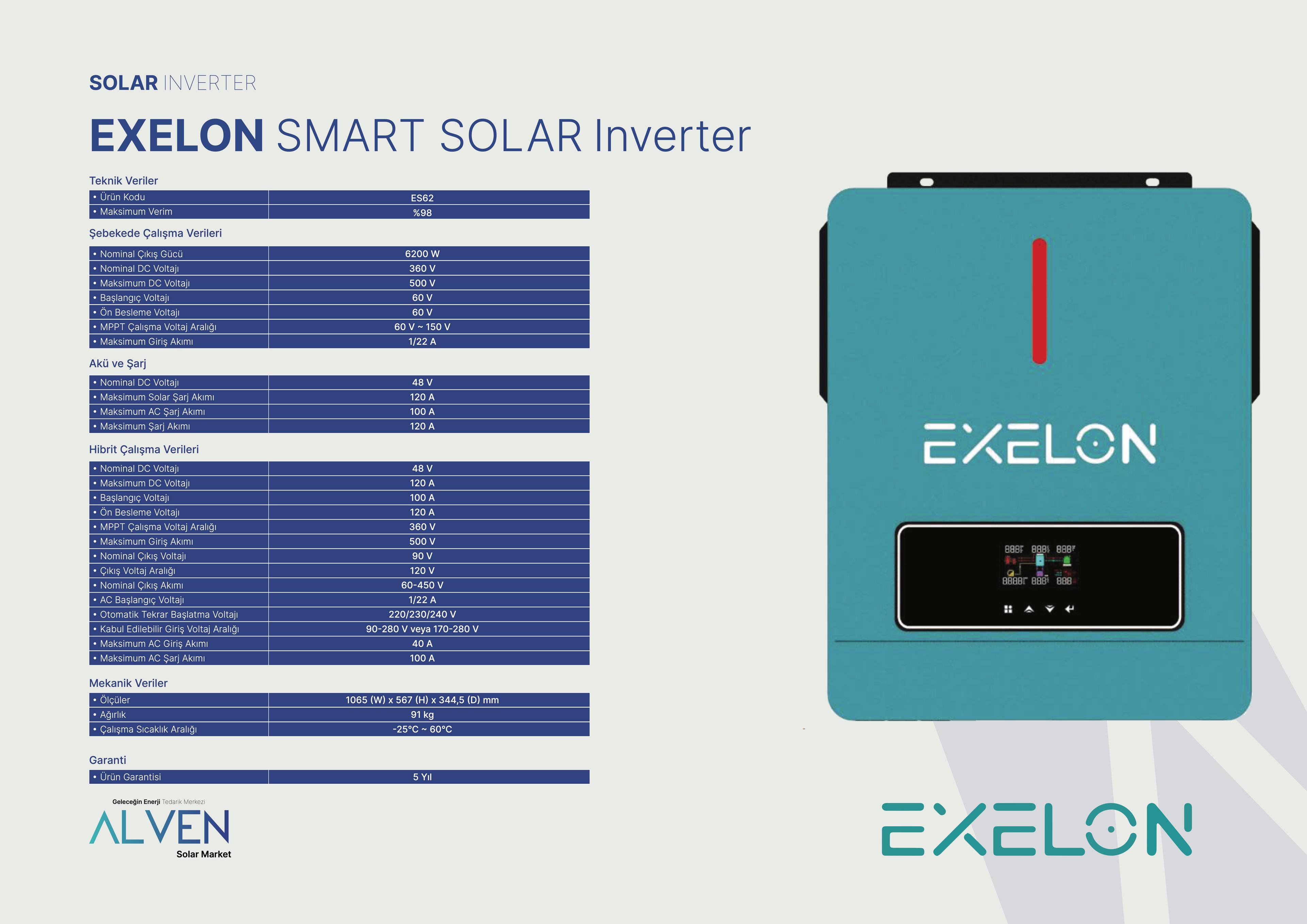 EXELON AKILLI SOLAR INVERTER 48 V 6200 W (6.2 kW)