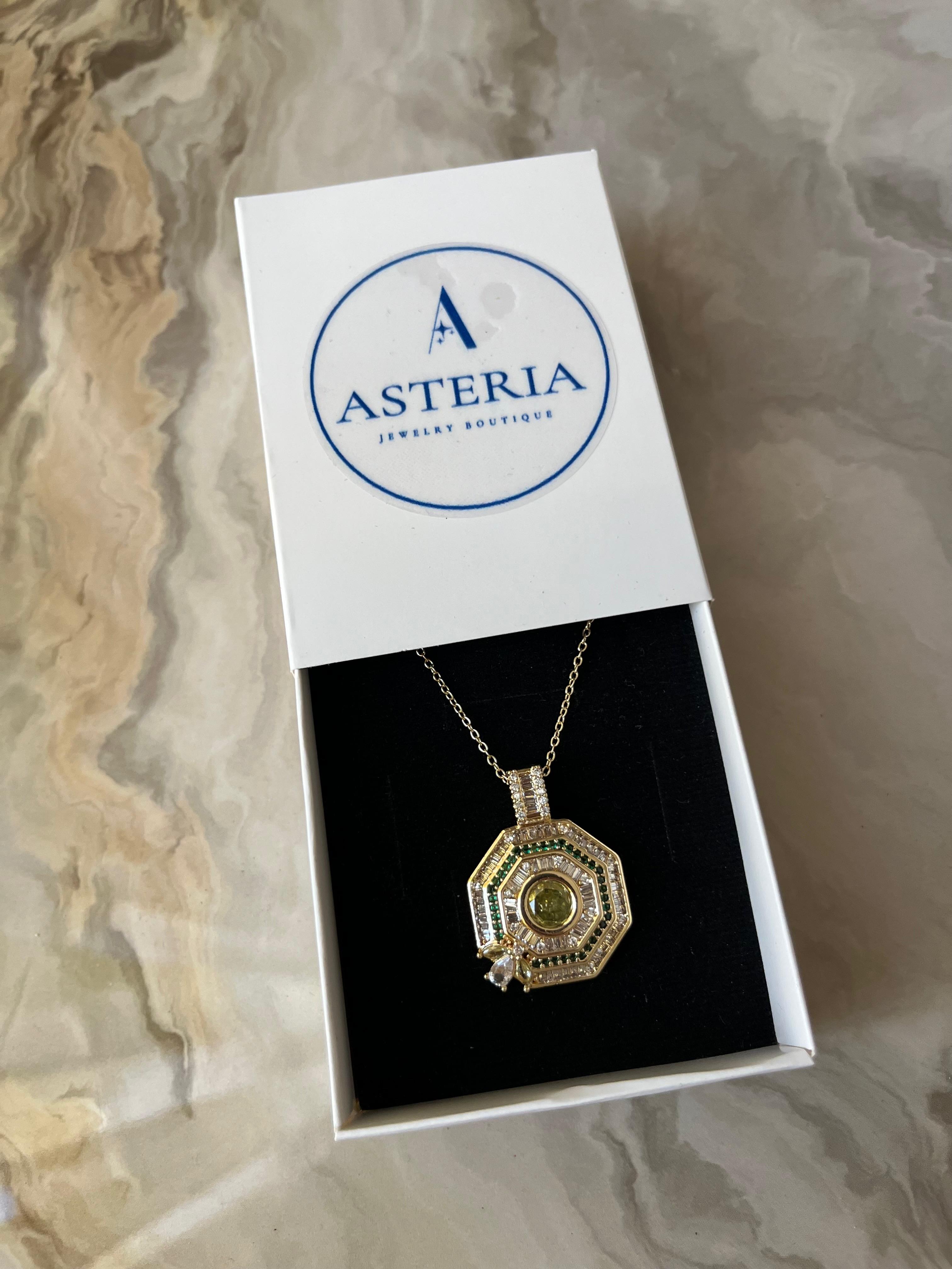 Altın Kaplama Sekizgen Taşlı Kolye