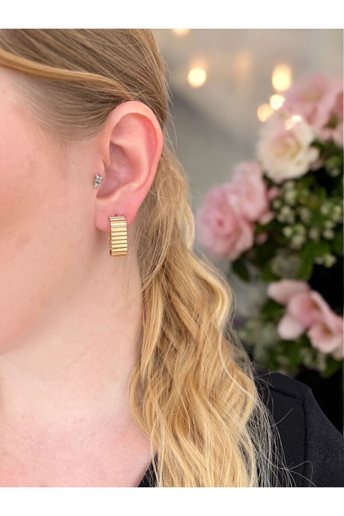 Kadın Xuping Marka Rose Gold Geometrik Form Çelik Küpe