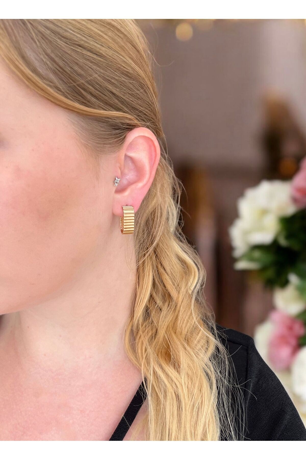 Kadın Xuping Marka Rose Gold Geometrik Form Çelik Küpe