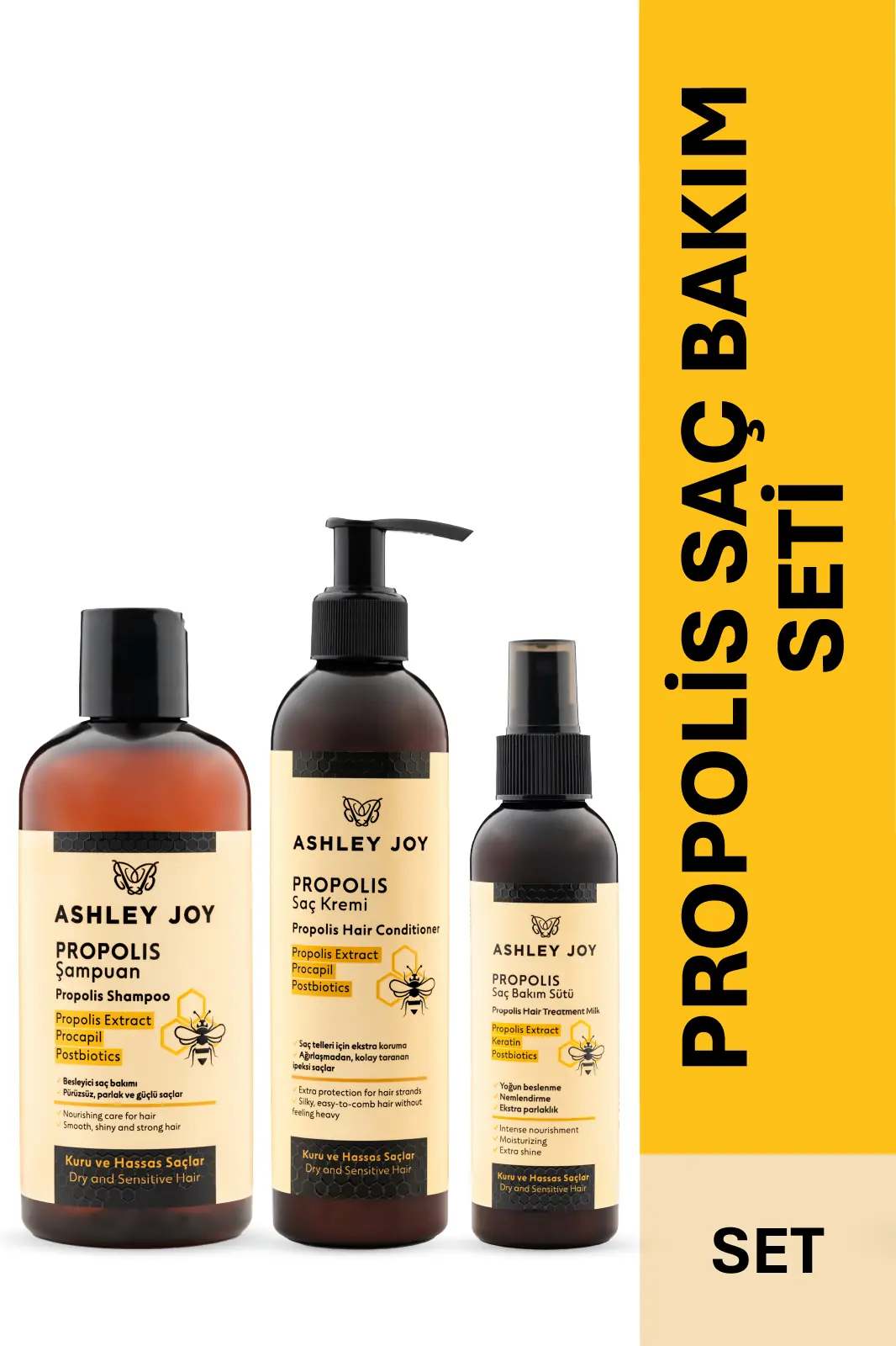 Kuru Ve Hassas Saçlar Için Ekstra Nem Ve Parlaklık Veren Onarıcı 3lü Propolis Seti