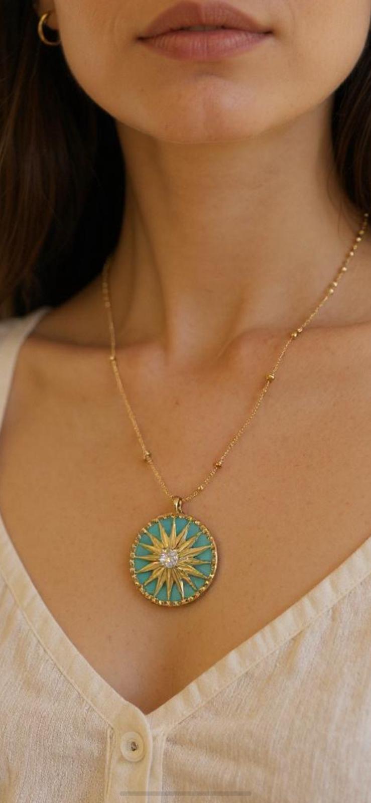 Çelik Yeşil Pusula Kolye