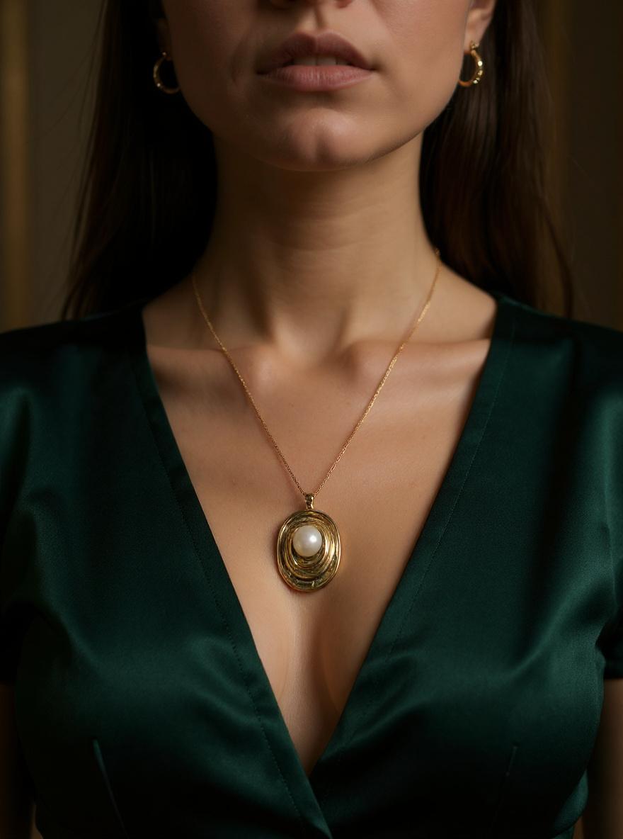 Çelik İncili Vintage Kolye