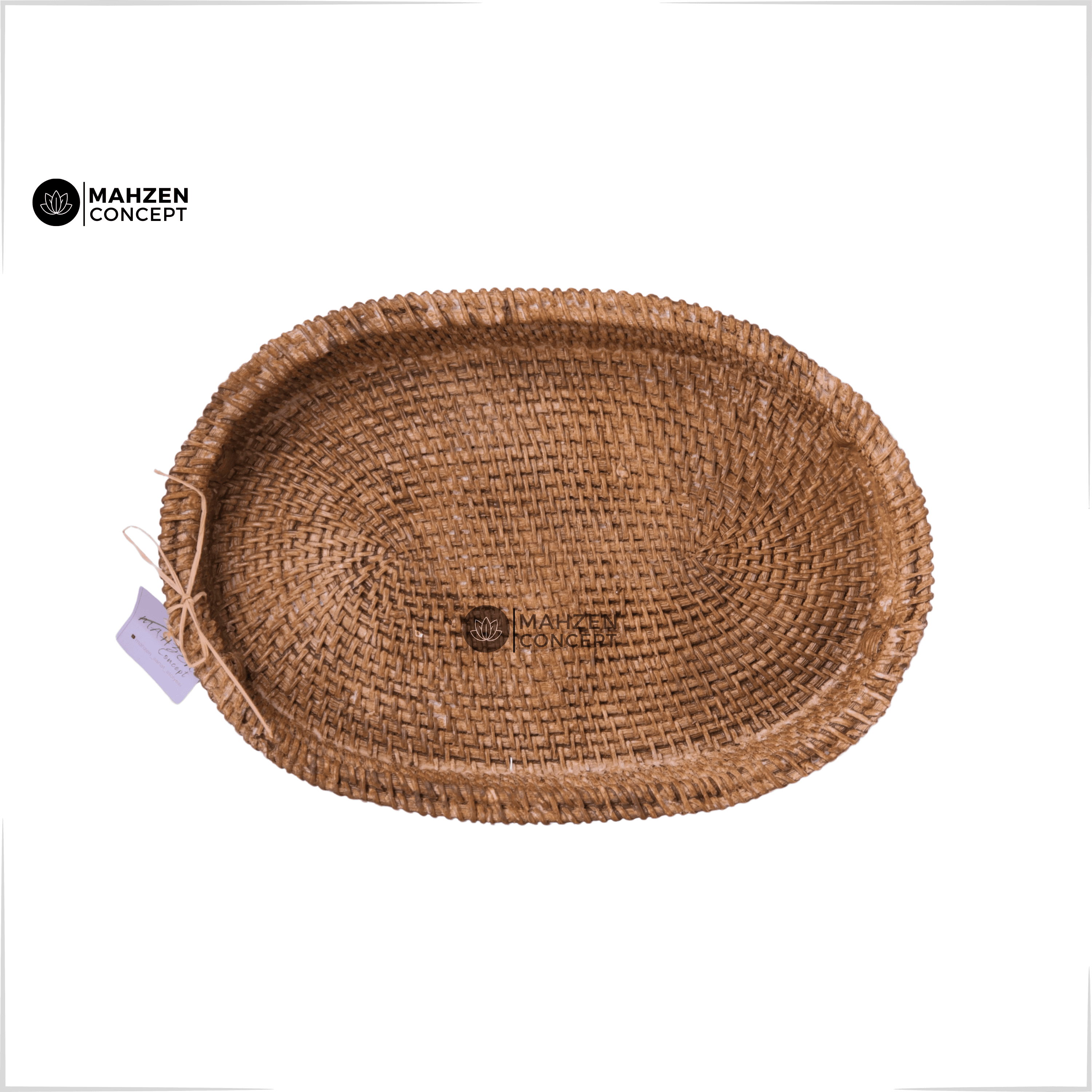 Doğal Görünümlü Polyester Rattan Örgü Tepsi - Oval Şık Tasarım